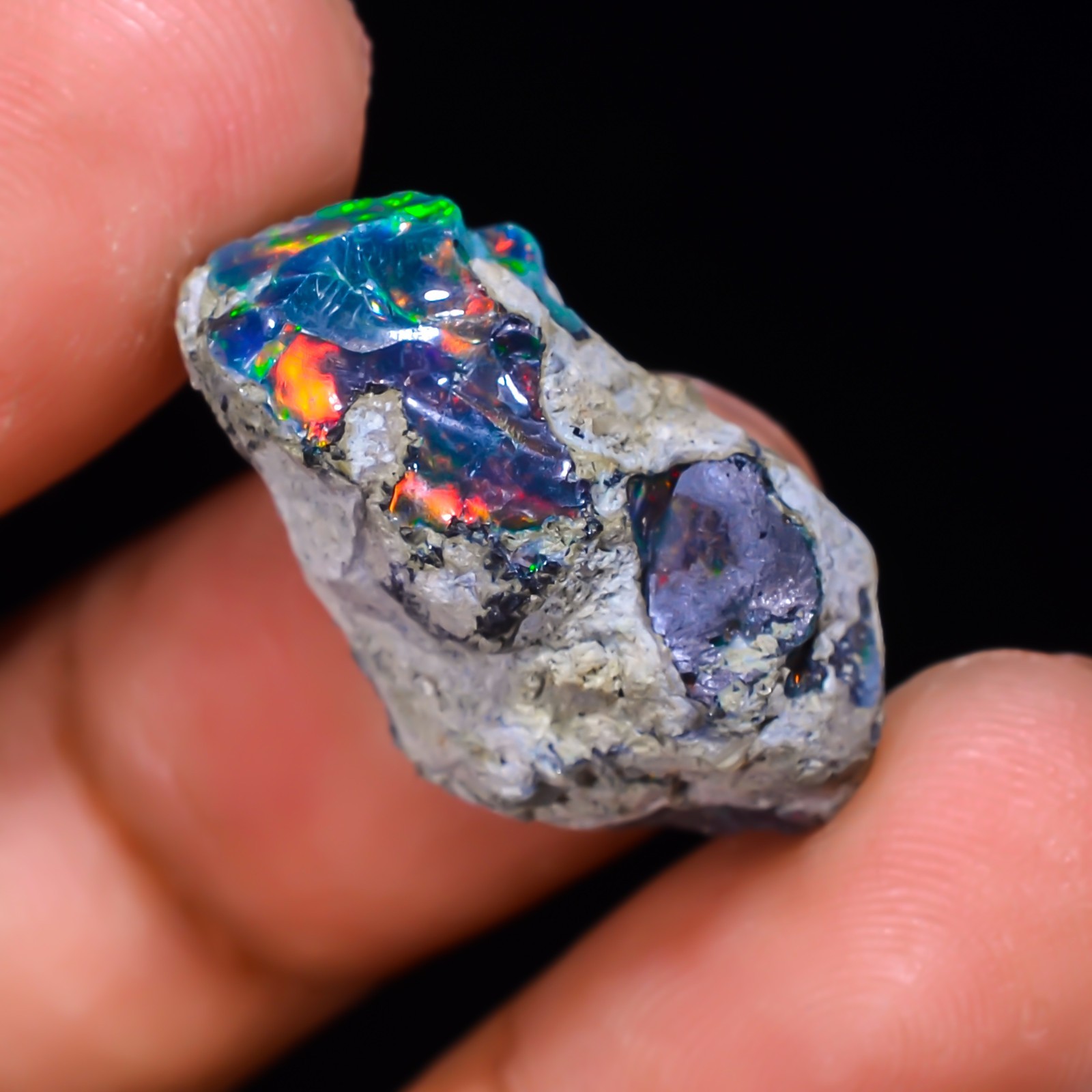 11 ct Natural Black Opal Rough Ethiopian, Fire Opal Gemstone, 23x12MM Welo Opal