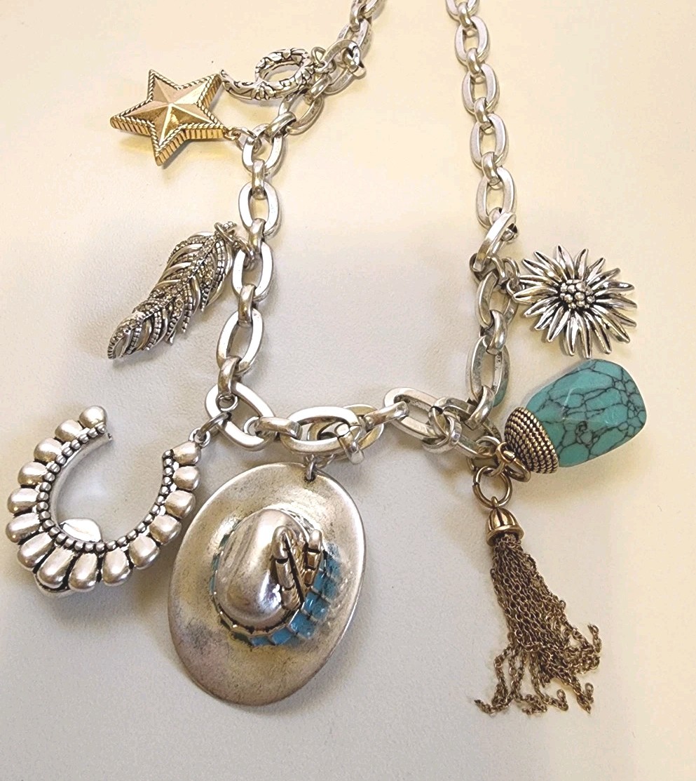Lainey Wilson Silver Tone Western Charm 15″-18″ Necklace Cowboy Cowgirl