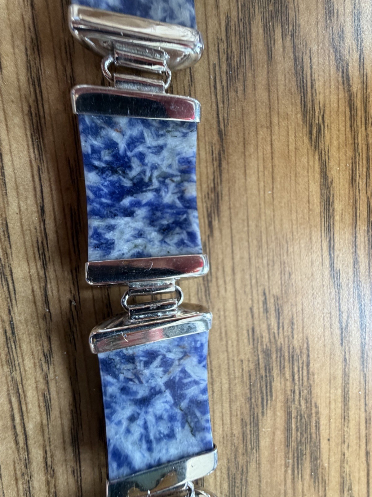 Vtg 925 Sterling Silver Faceted Sodalite Link Panel Bracelet – LOVELY!