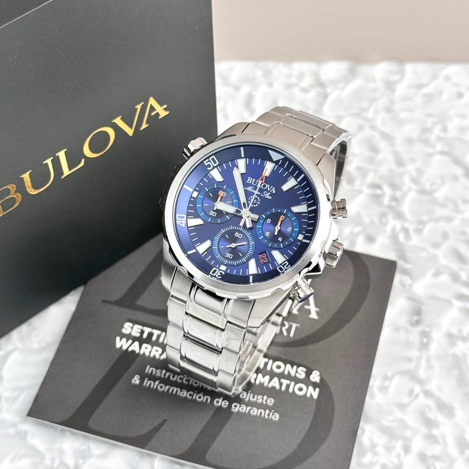 Bulova Men’s Marine Star 43MM Blue Dial 6-Hand Chronograph Quartz Watch 96B256