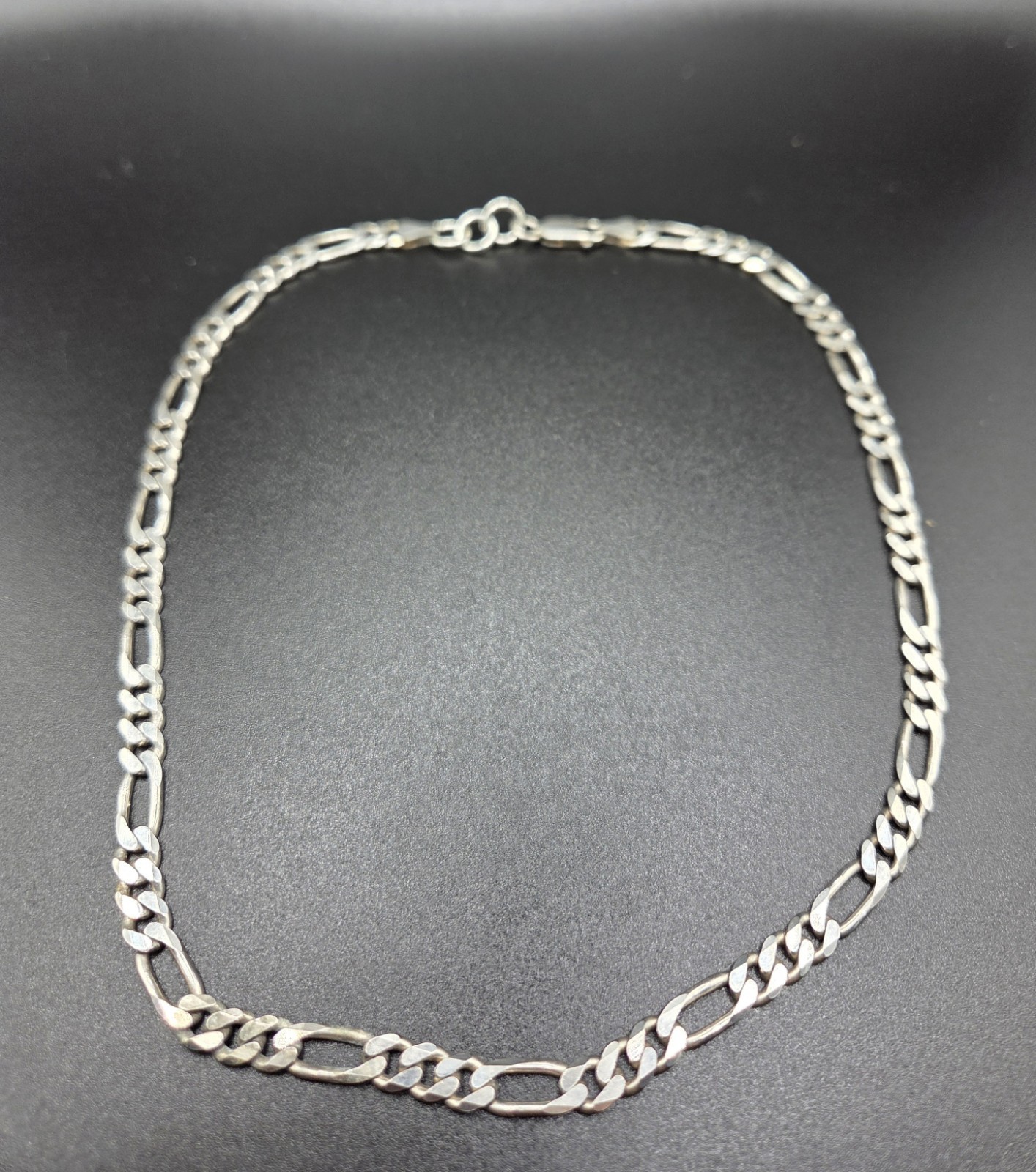 Italy Sterling Silver Figaro Chain Link Necklace 16.5″ In Length