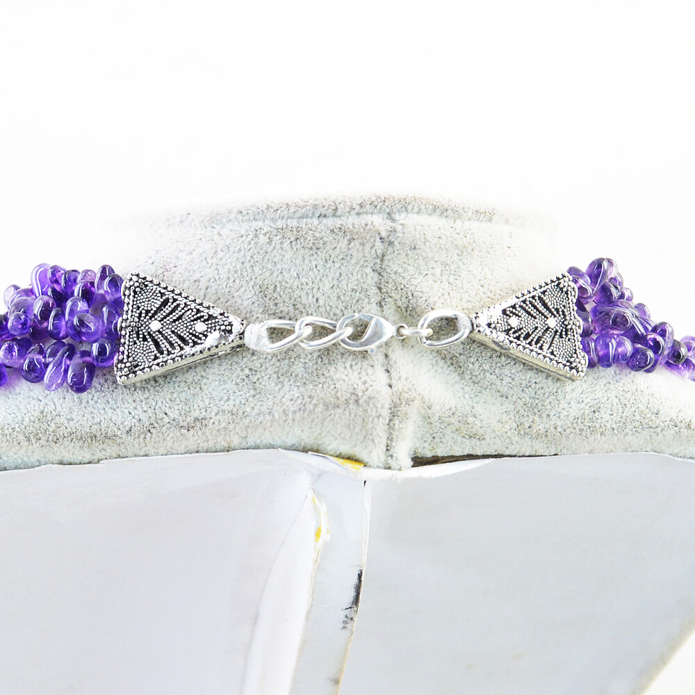 400.00 Cts Natural Untreated 3 Strand Purple Amethyst Beads Necklace NK 65E36