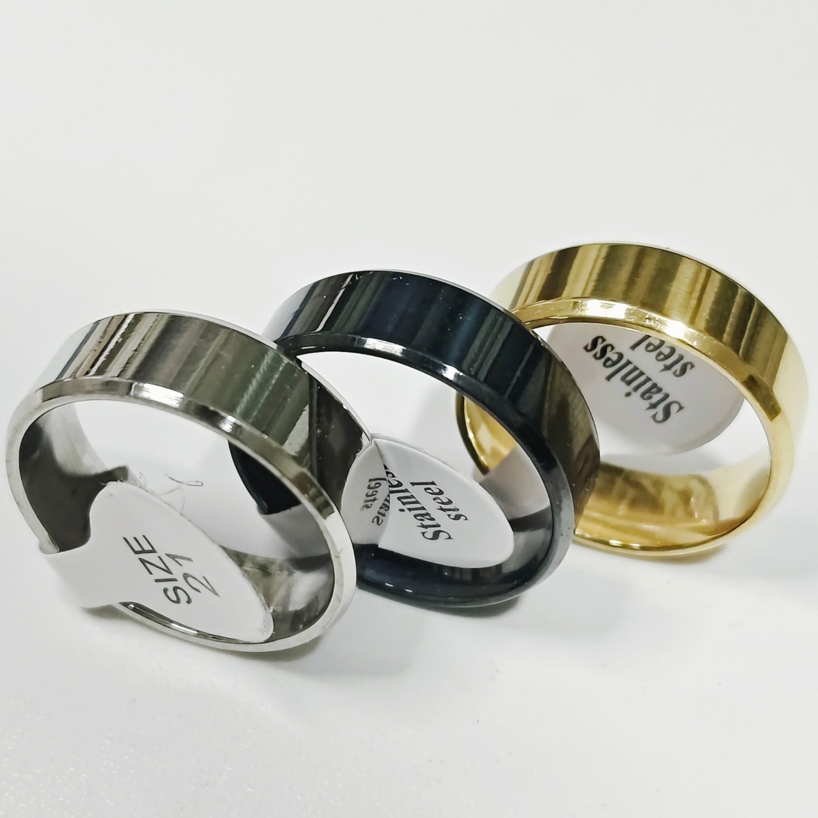 36 Pcs Plain Polished Stainless Steel Rings Beveled Edge 3 Colors Mixed Unisex