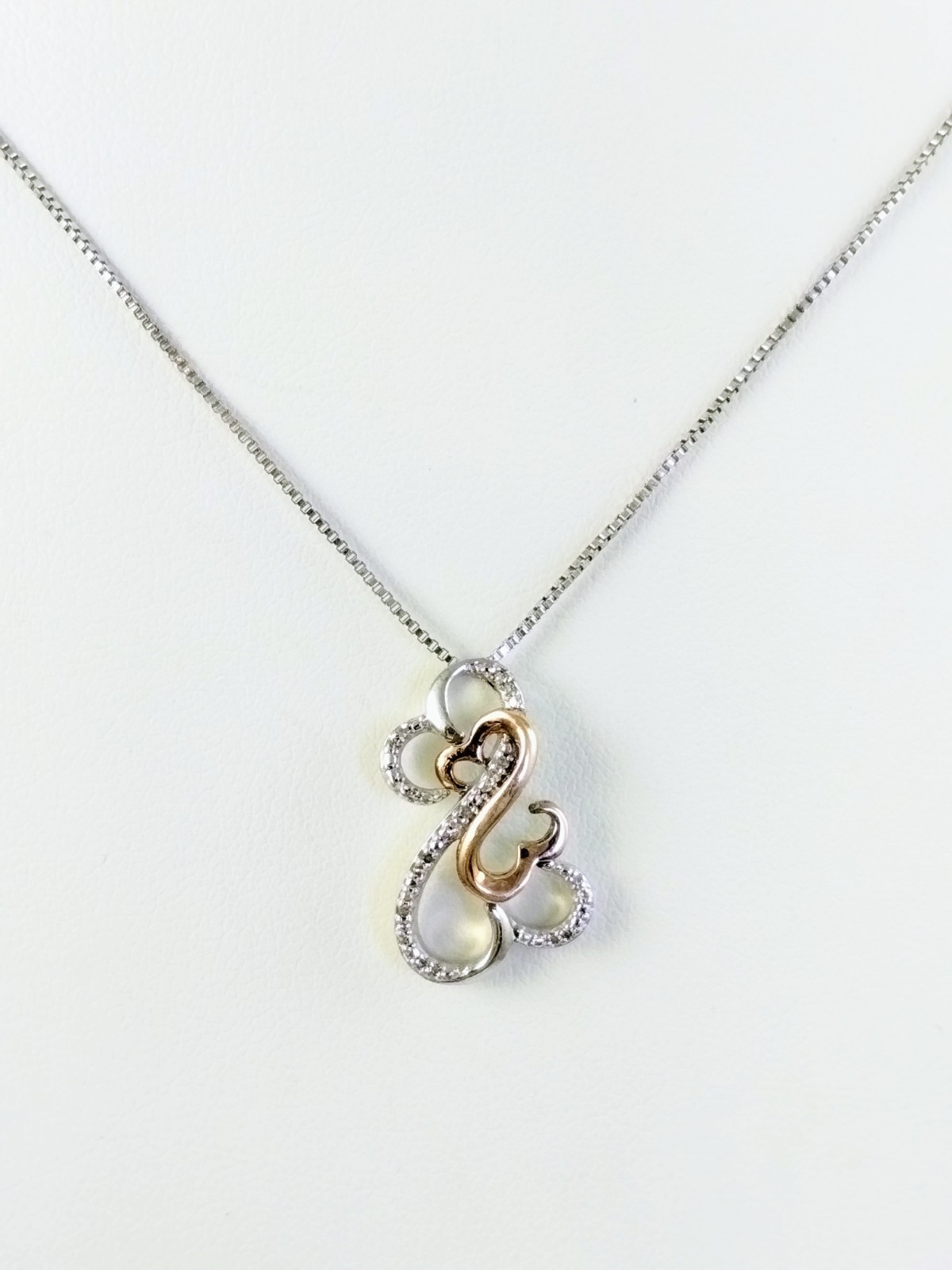 Jane Seymour Open Heart Diamond Sterling Silver 10K Gold Pendant Necklace 19″