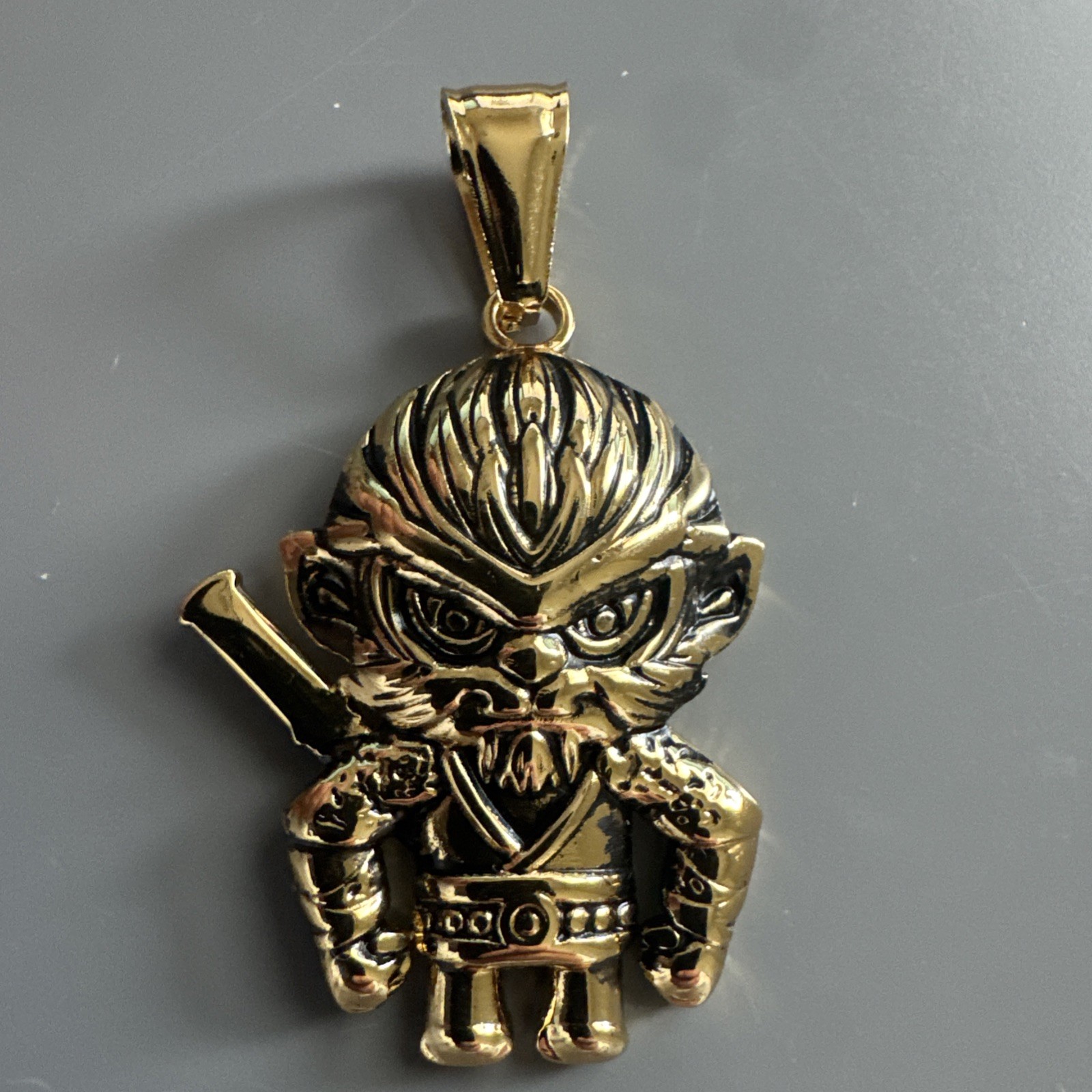 Gold Plated Monkey King Sun Wukong Chinese Mythology Pendant 24 Inch Chain Gift