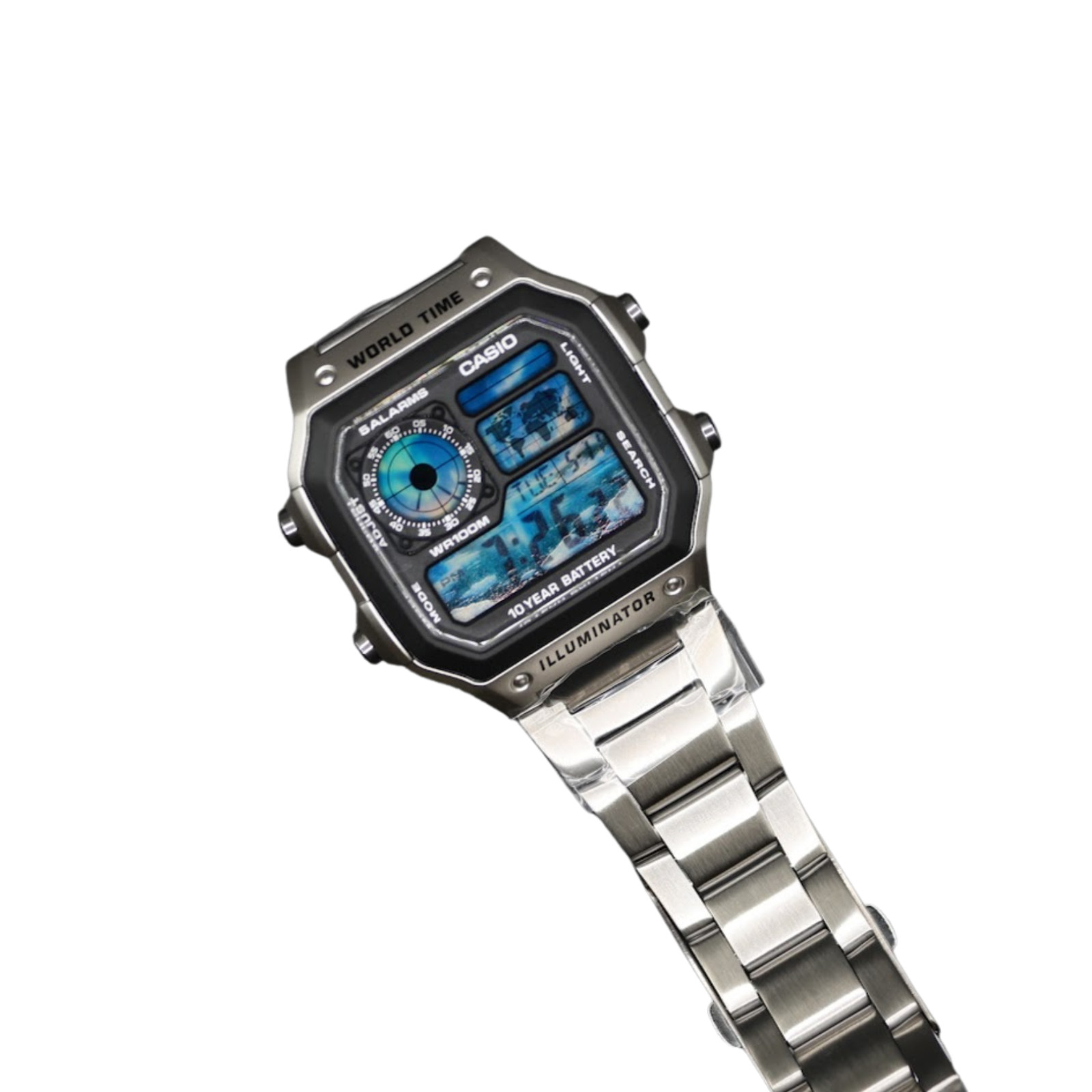CASIO AE-1200WHD Royale World Time Watch Mod Arctic Ocean Display