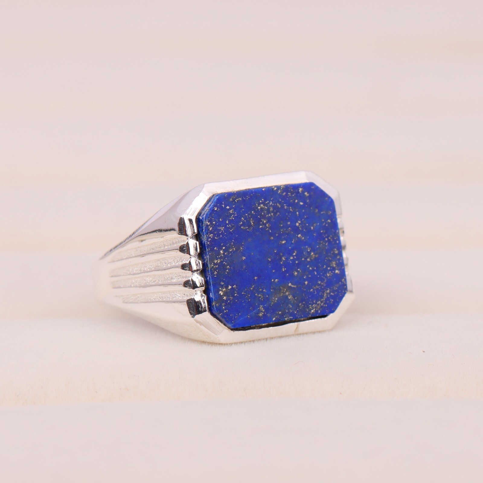 Lapis Lazuli Men’s Ring, Sterling Silver Signet Ring, Handmade Gemstone Jewelry
