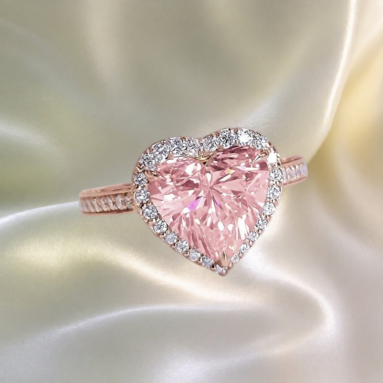 IGI Lab Created Diamond Ring 4.00 Carat Heart Cut Fancy Vivid Pink 18k Rose Gold