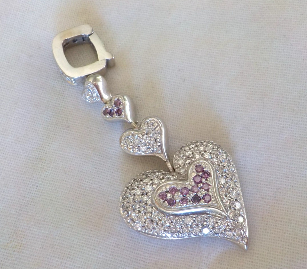 Heavy 18K White Gold Enhancer Diamond Pendant – 13.3 gms, 1.90 in, 0.85 ctw