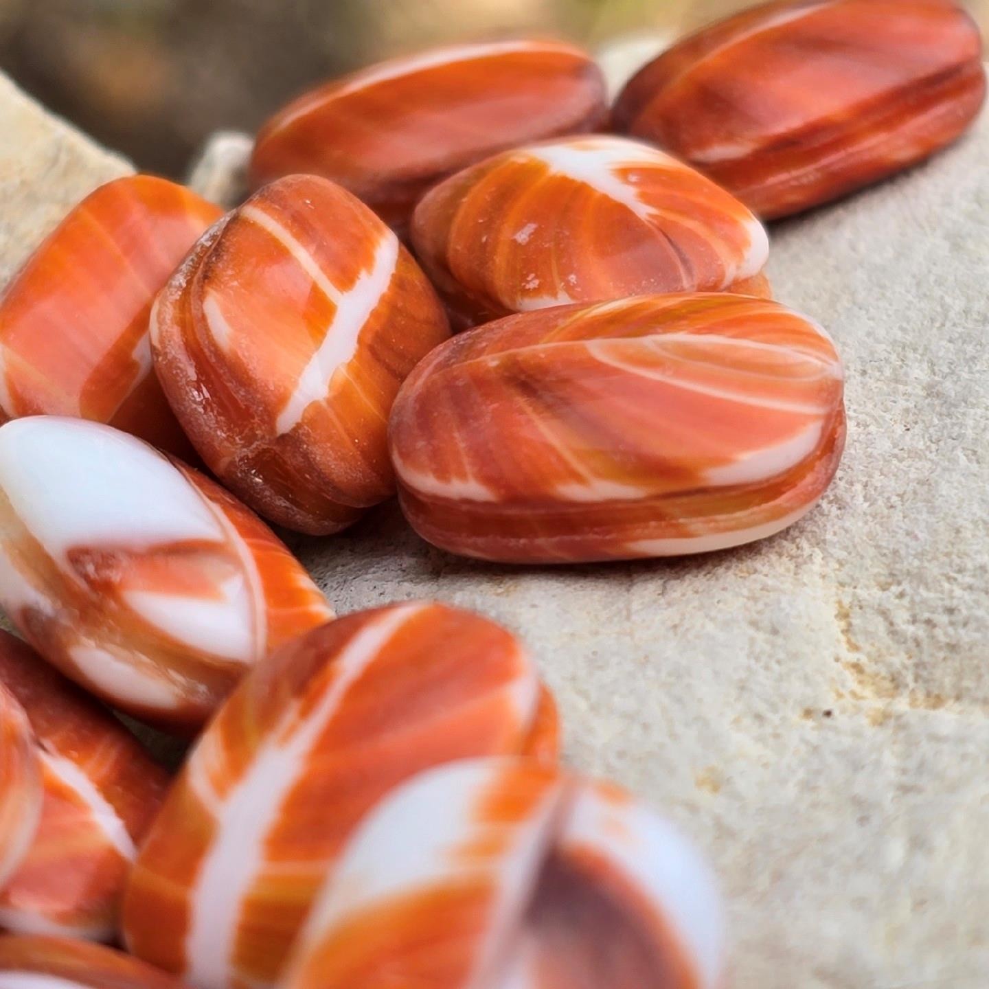 15 Terracotta Vintage Glass Bead Stones W/ Grooves For Wire Wrapping. No Holes
