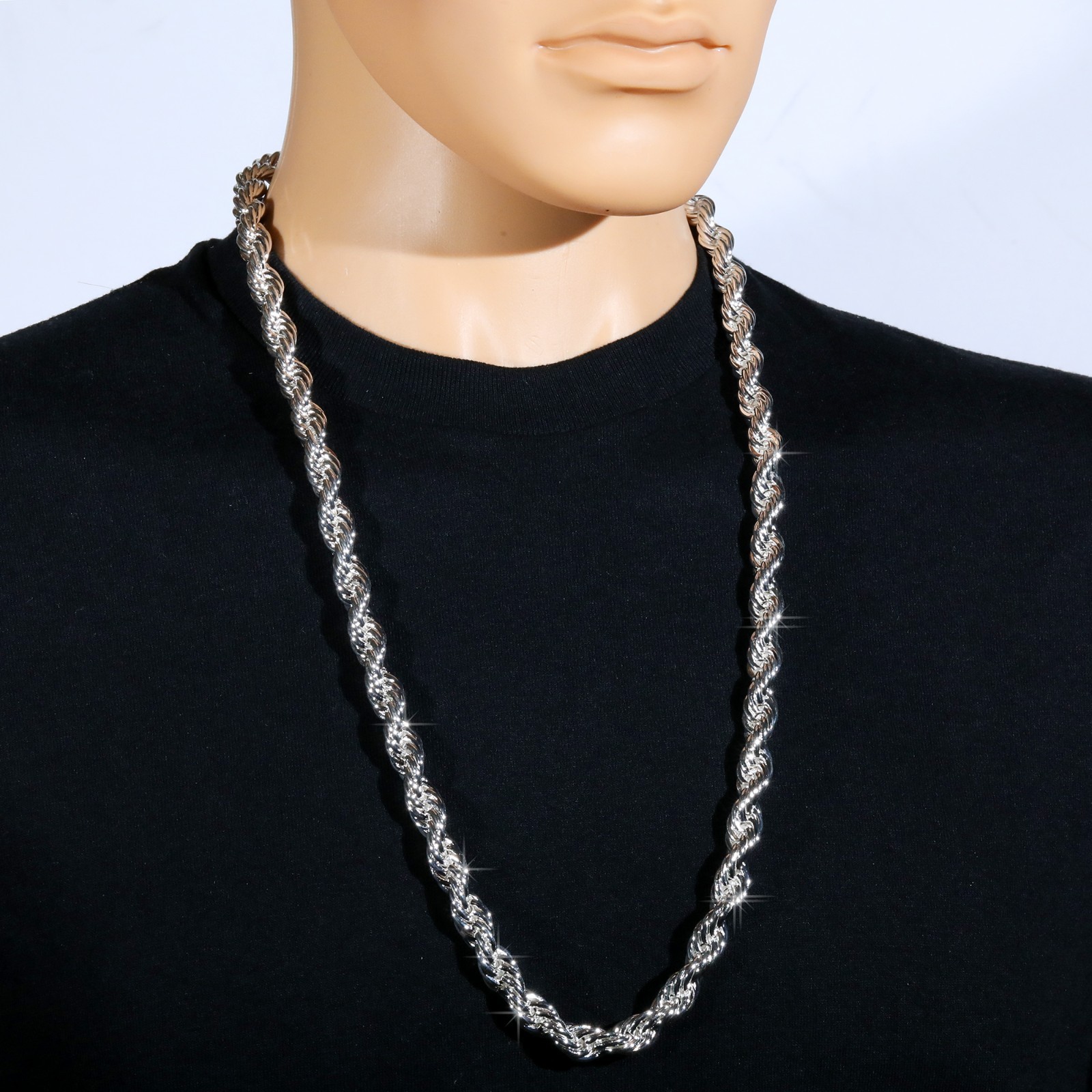 Rope Chain Necklace 10mm 30″ Gold Plated Silver Black & Rose Men Hip Hop Jewelry