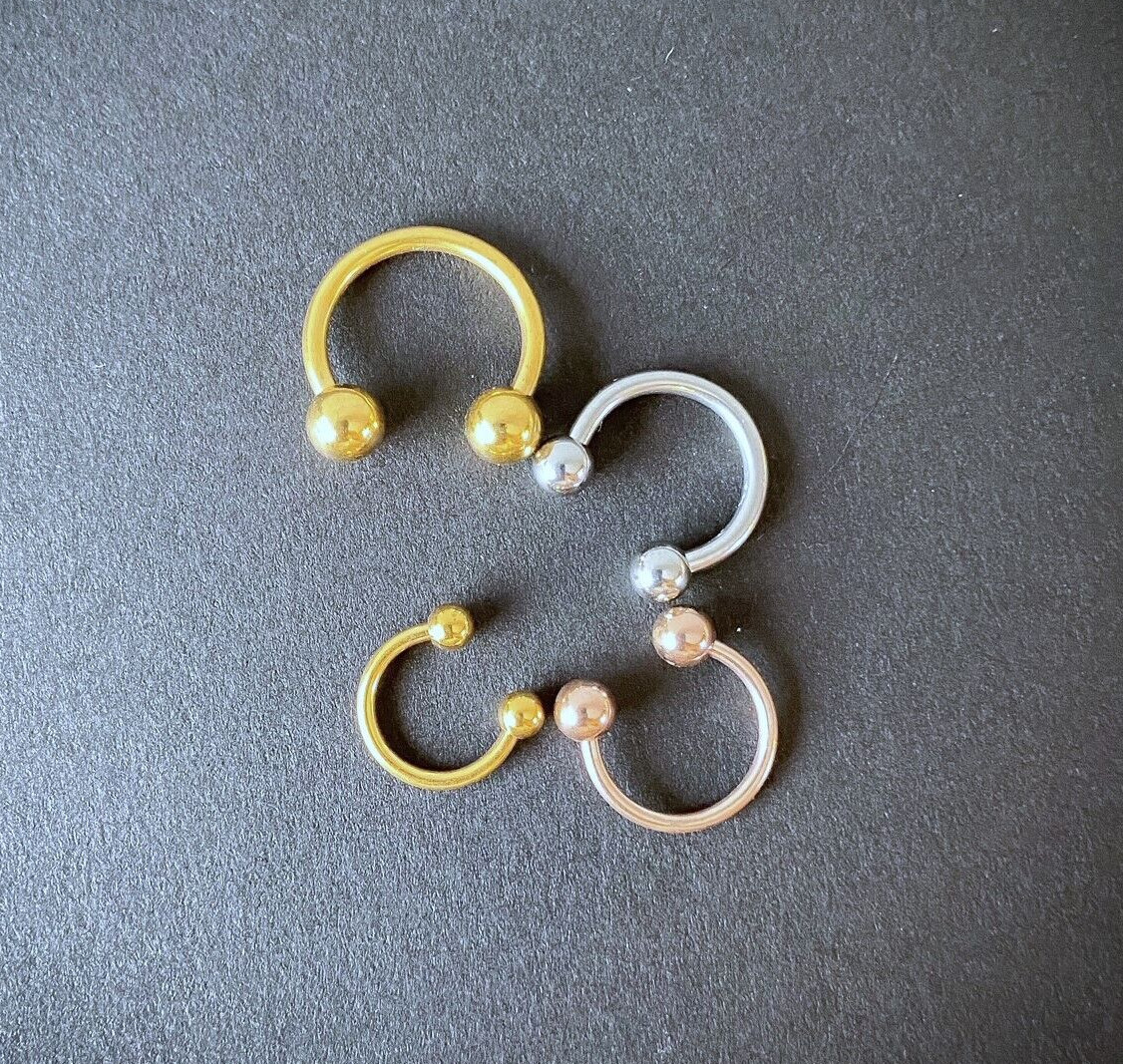 3 PAIR Value Pack Steel, Gold and Rose Gold Circular Barbells Horseshoes 16g 14g