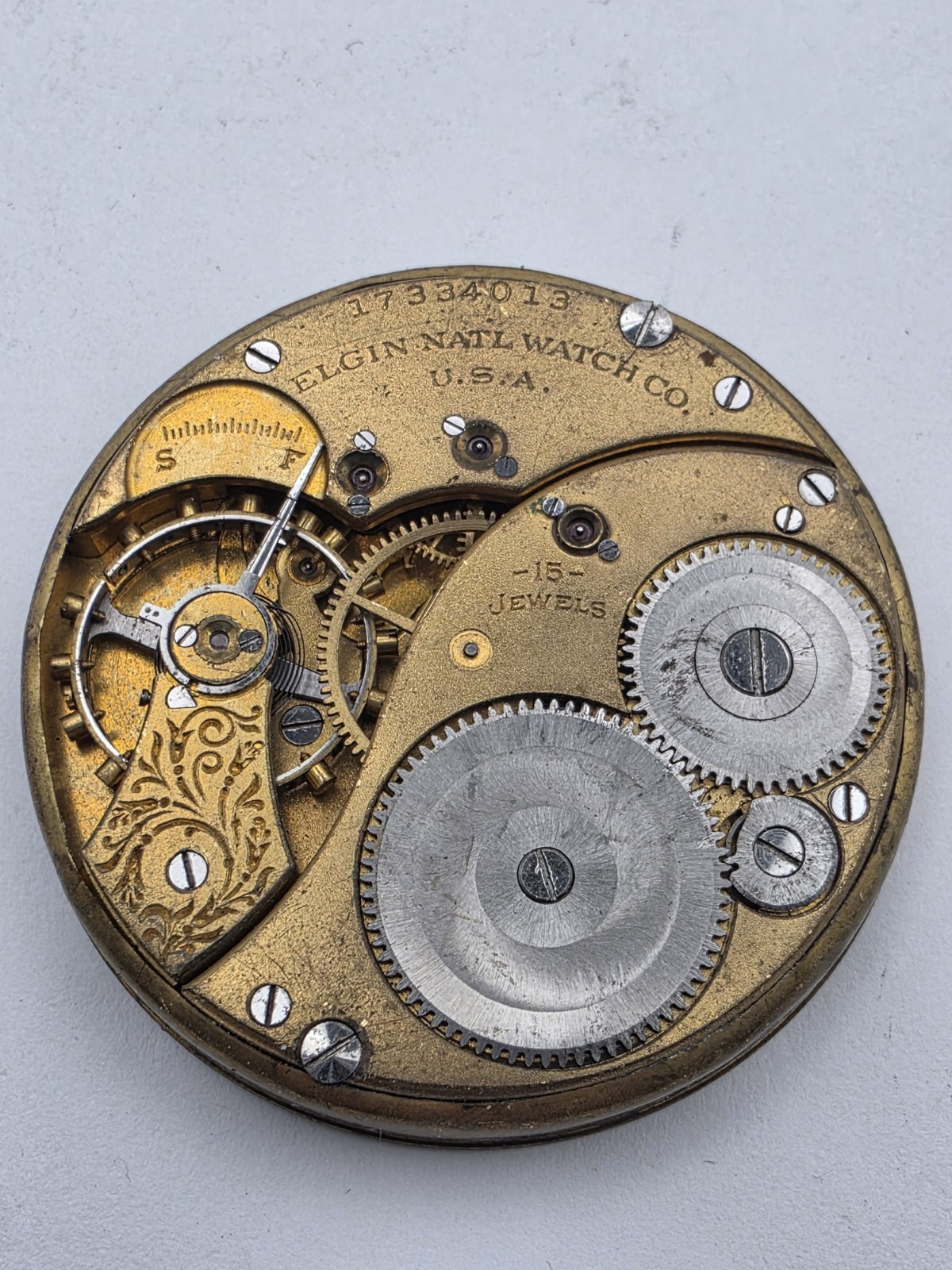 Vintage ELGIN 15 Jewel 39.7mm Pocket Watch Movement + Dial Lot 508