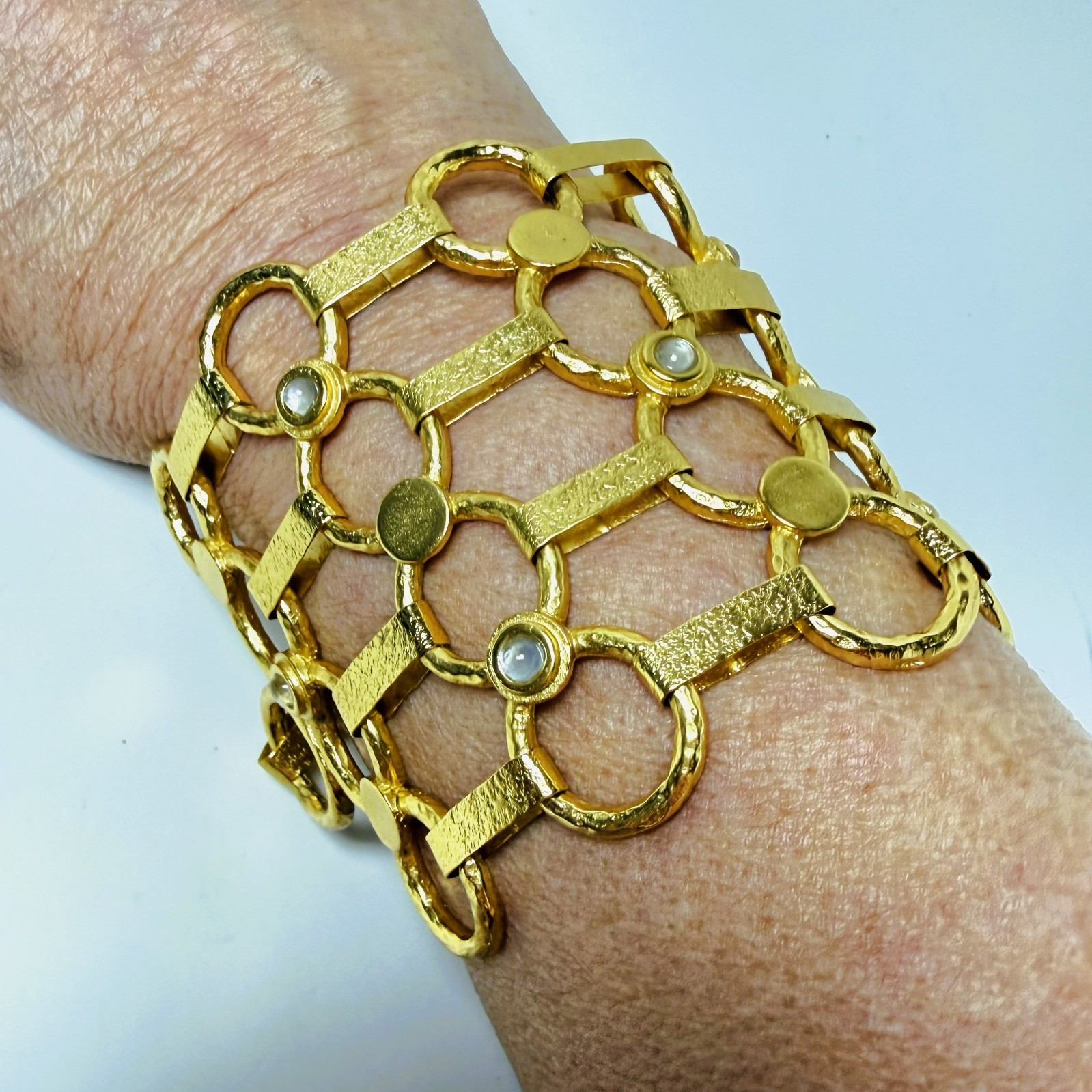 Stephanie Kantis Gold Plated, Clear Glass Cabochon Wide Bracelet