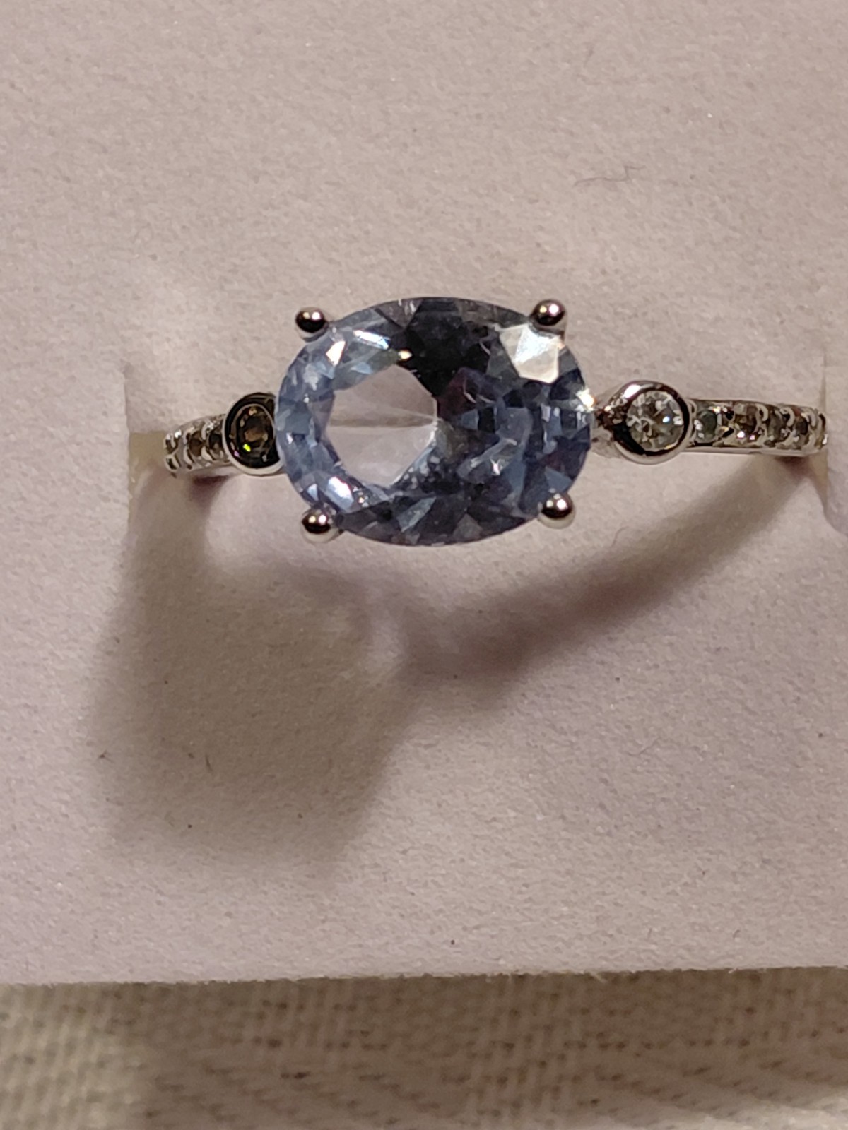VTG NVC 925 Sterling Silver Light Blue Oval Topaz w/Clear CZ Accents Sz 7 USA