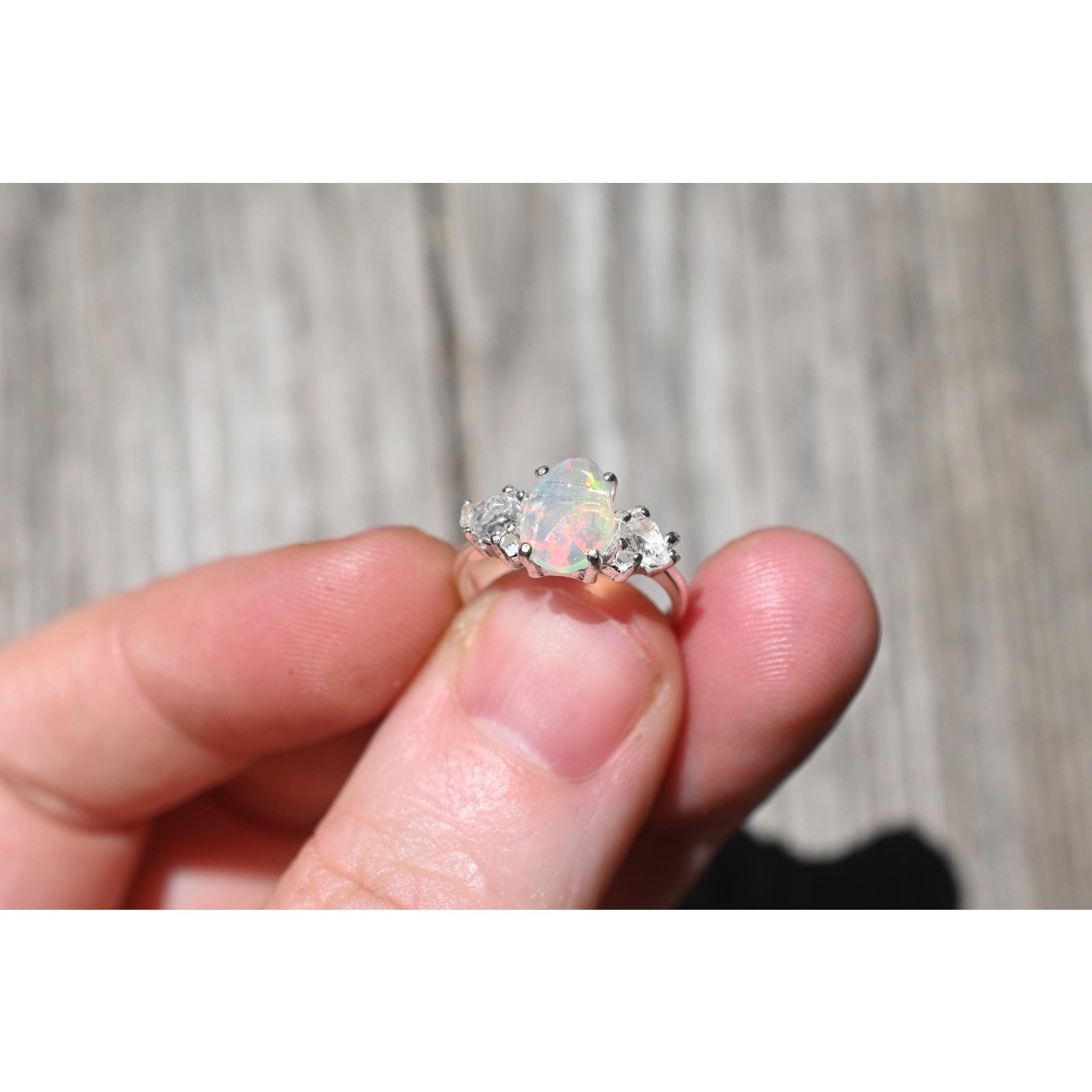 Opal and Lake County diamond ring, size 4 5 6 7 8 9 10 11 12