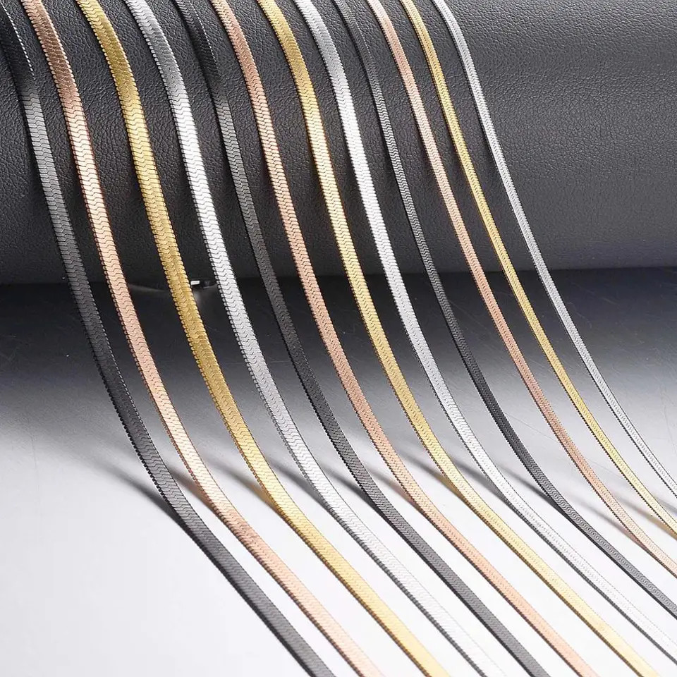 Stainless Steel Necklace Herringbone Snake Chain 2-4mm Silver Tone Jewelry