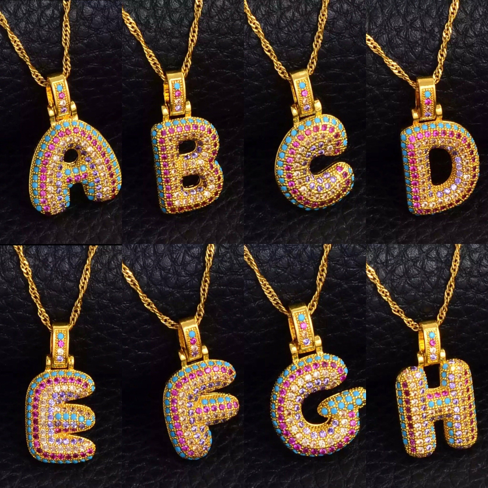 Colored stone Alphabet letters initial Pendant Necklace / All letters available