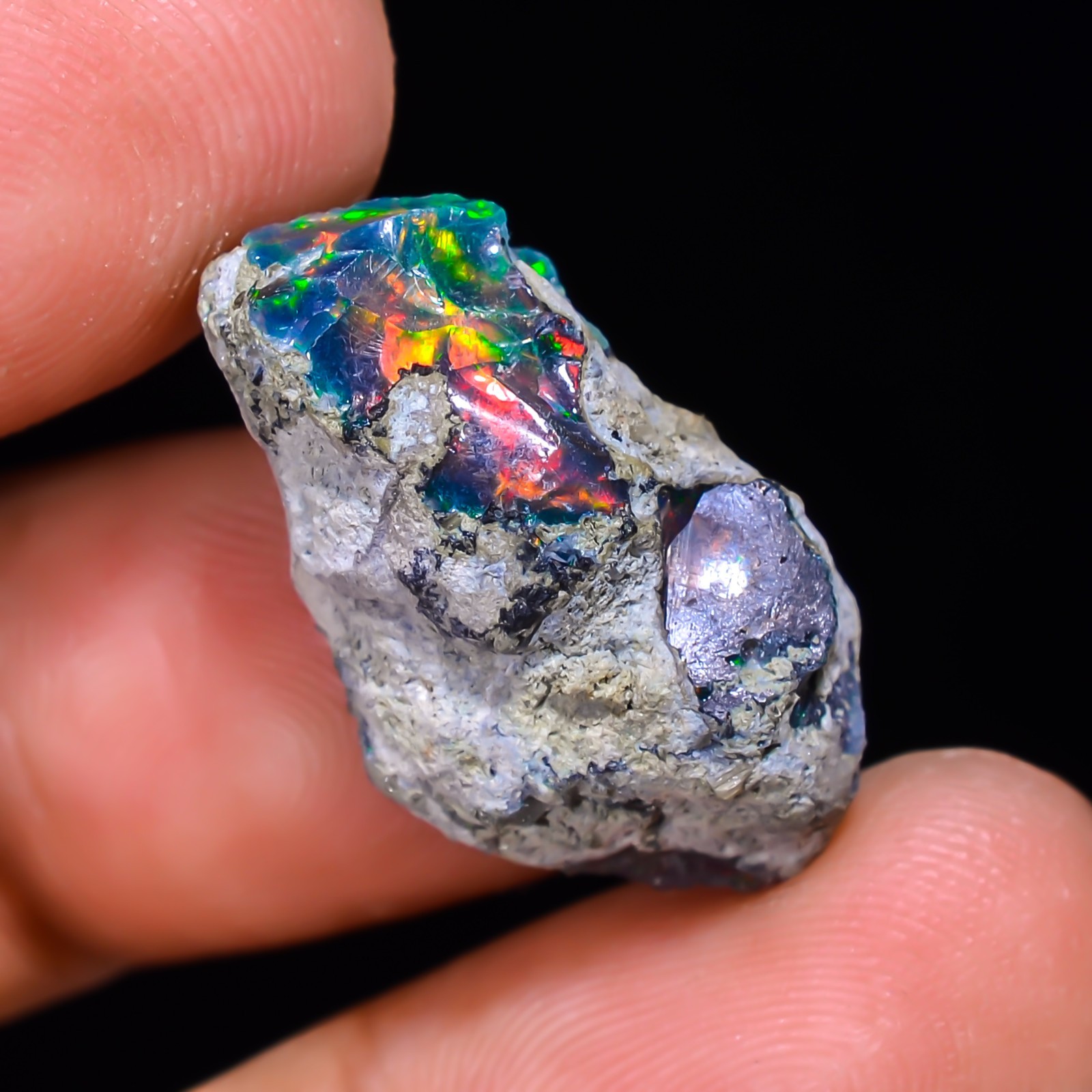 11 ct Natural Black Opal Rough Ethiopian, Fire Opal Gemstone, 23x12MM Welo Opal