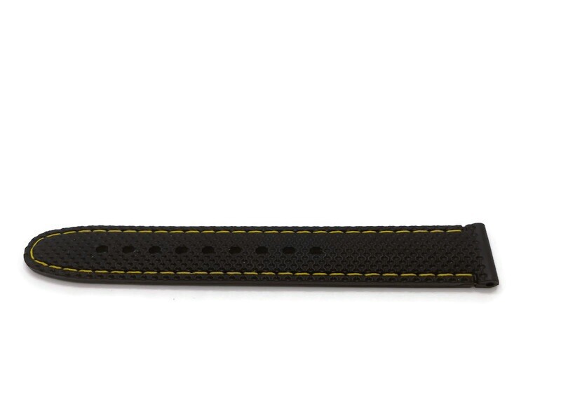 Rubber Watch Strap, Black Textured with Yellow Stitching, Sizes 16mm to 22mm
