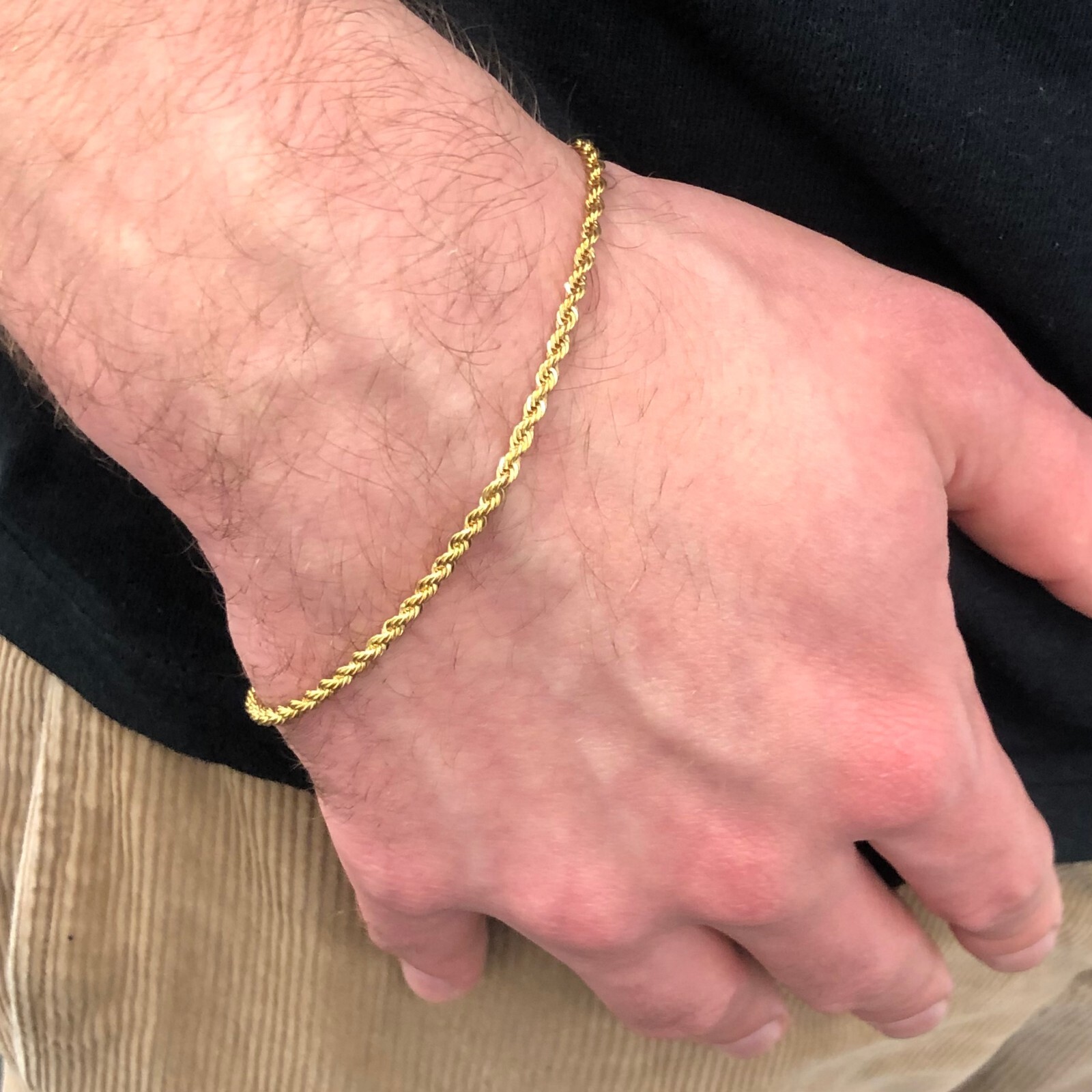 Solid 1/20 14K Yellow Gold Real Rope Bracelet 7 1/2 Inches Mens Womens