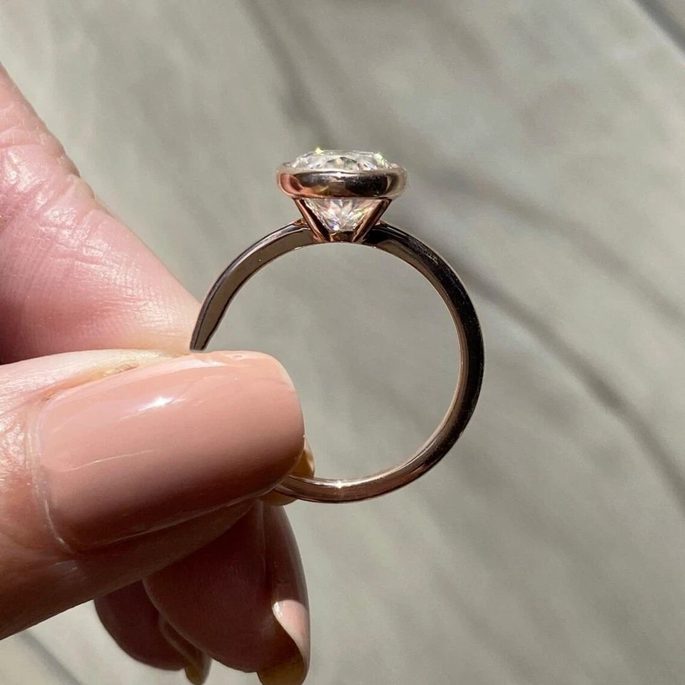 10x8mm 2.60Ct Oval Mossanite Bezel Set Engagement Ring in 14K Yellow Gold Plated