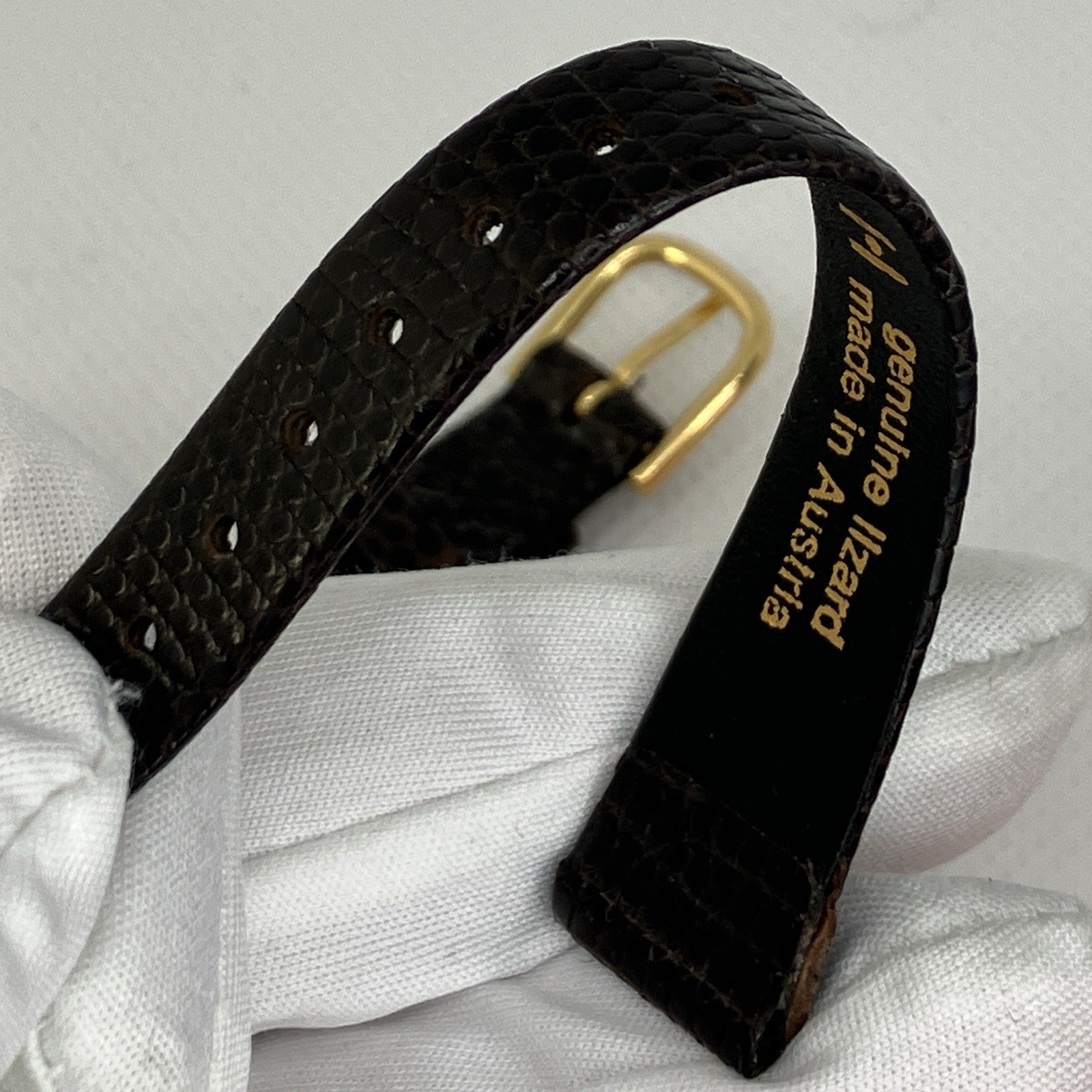 Vintage HIRSCH Genuine Lizard Watch Strap 14mm Dark Brown NOS Austria Gold Buckl