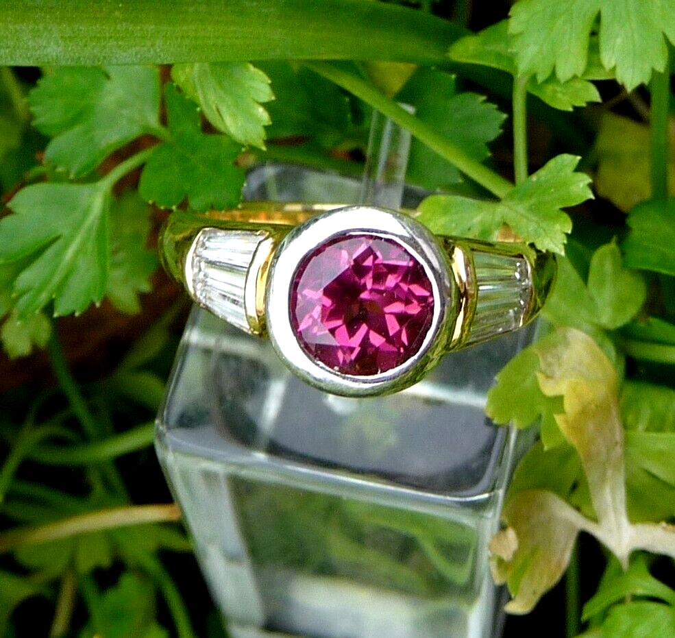Ring 750 yellow gold 1.28ct pink tourmaline 0.60ct diamonds size 55/17.5 mm rubellite