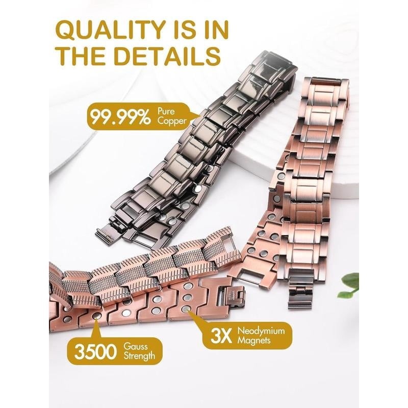GMOX Men’s Copper Bracelet, 99.99% Copper 3X Strength Magnetic Adjustable Length