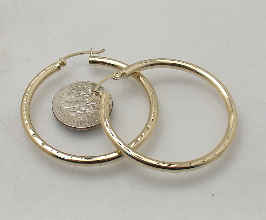 1.5″ Diamond Cut Hoop Earrings REAL 10K Yellow Gold FREE SHIPPING 3mm X 40mm