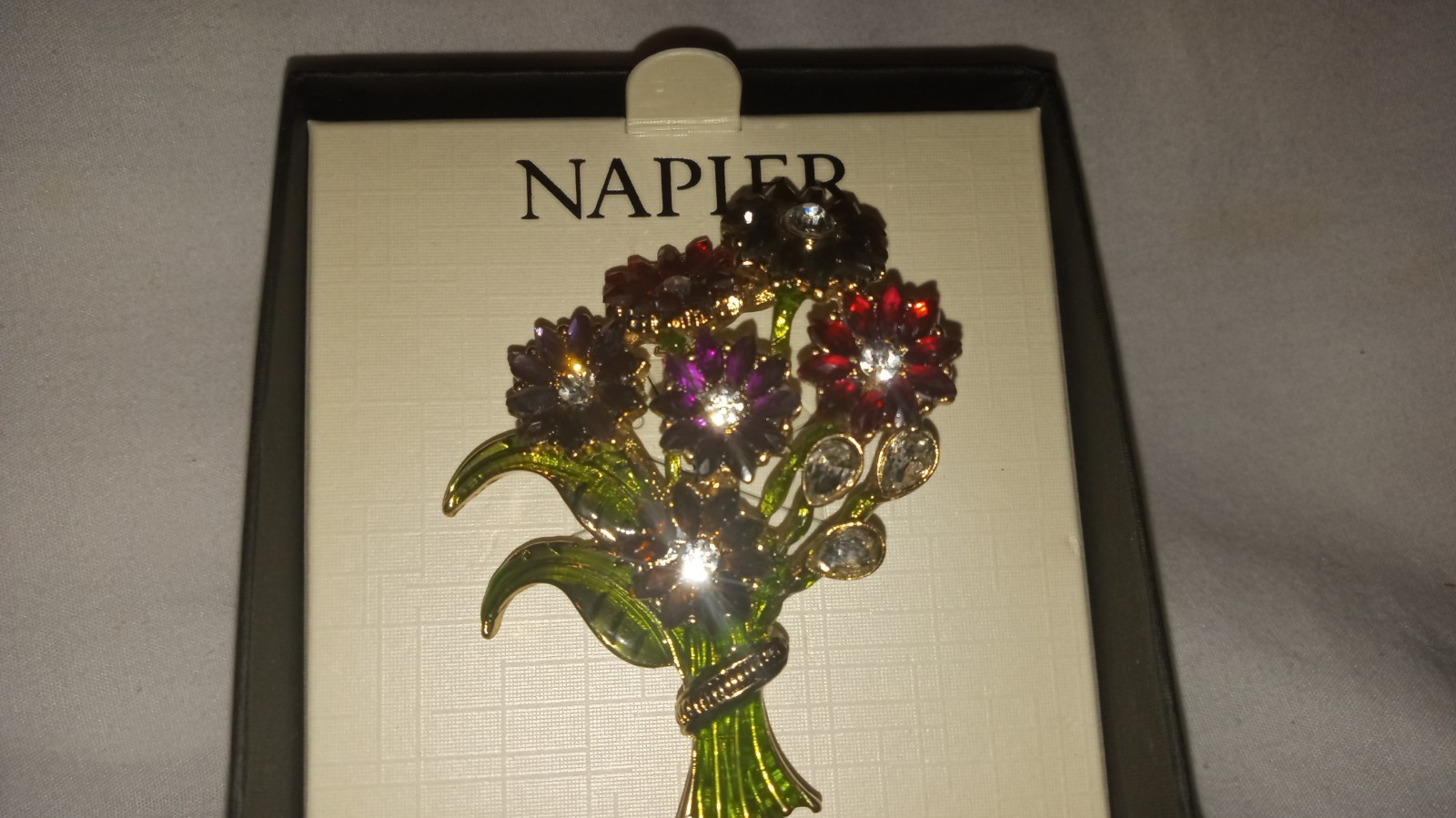 Napier Red/ Burgundy Clear Stone Floral Brooch Bouquet 2 1/2 Inches