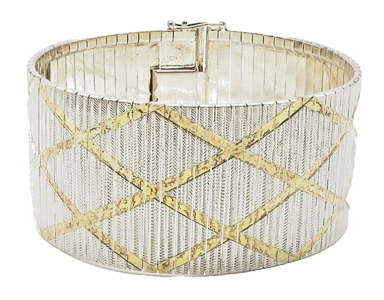 925 Sterling Silver Shiny 2 Tone Diamond Shape Pattern Chain Bracelet BT5583