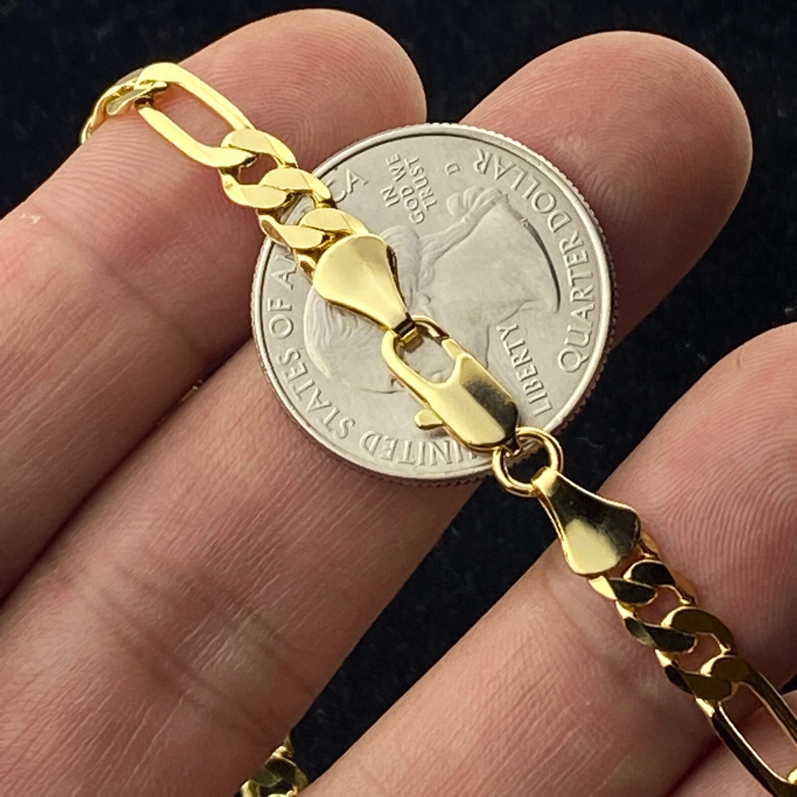 Mens 14k Gold Plated Figaro Chain Hip Hop Necklace 24″ Inch Long x 5 MM Thick