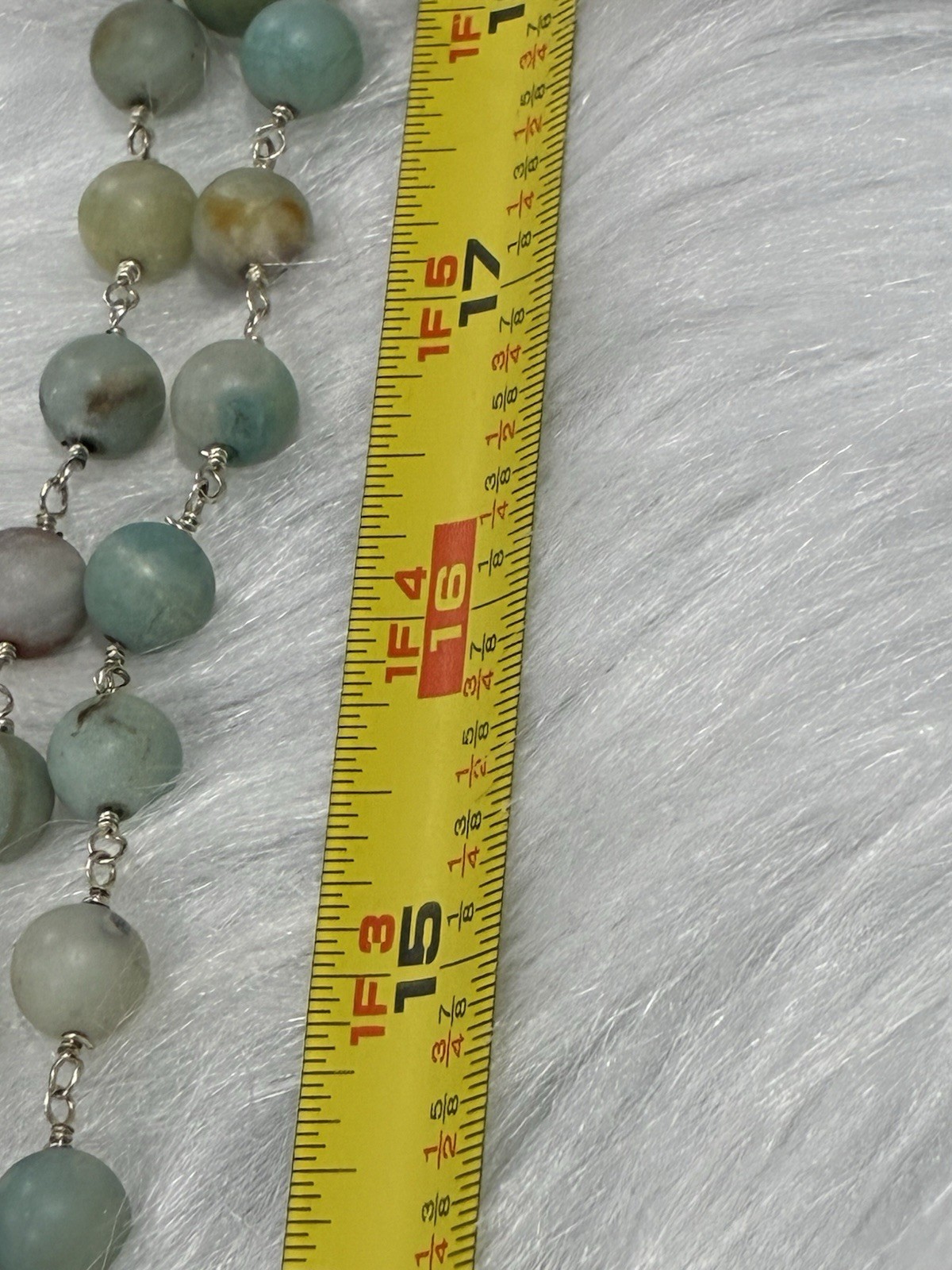 36 Inch Genuine Amazonite Beaded Boho Necklace – Sterling Silver 925 Clasp
