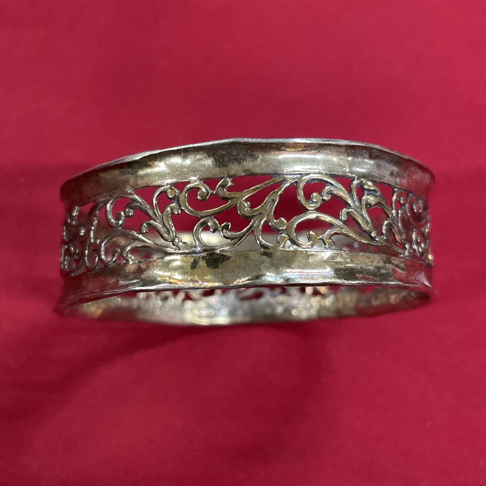 Sterling Silver 925 PZ Paz Creations Israel Filigree Wide Cuff Bracelet