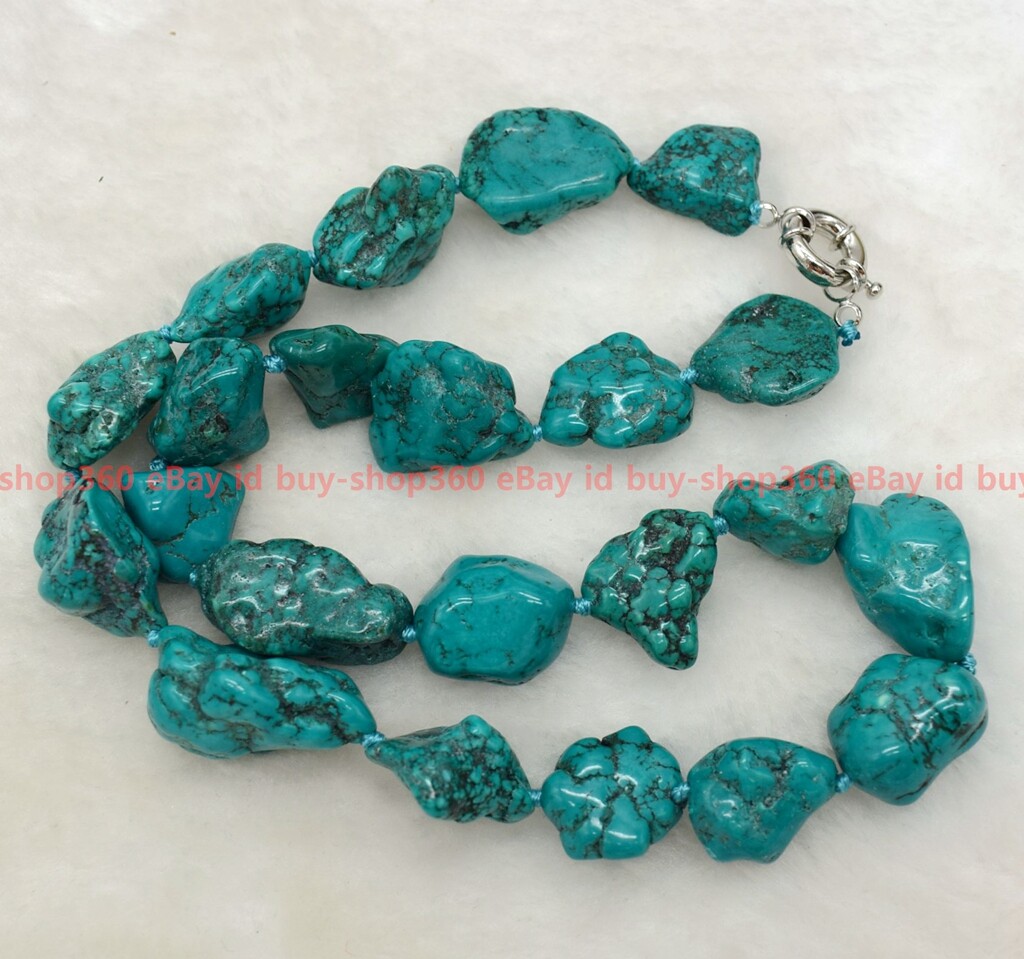 New Genuine Natural 15-20mm Blue Turquoise Gemstone Irregular Beads Necklace 18″