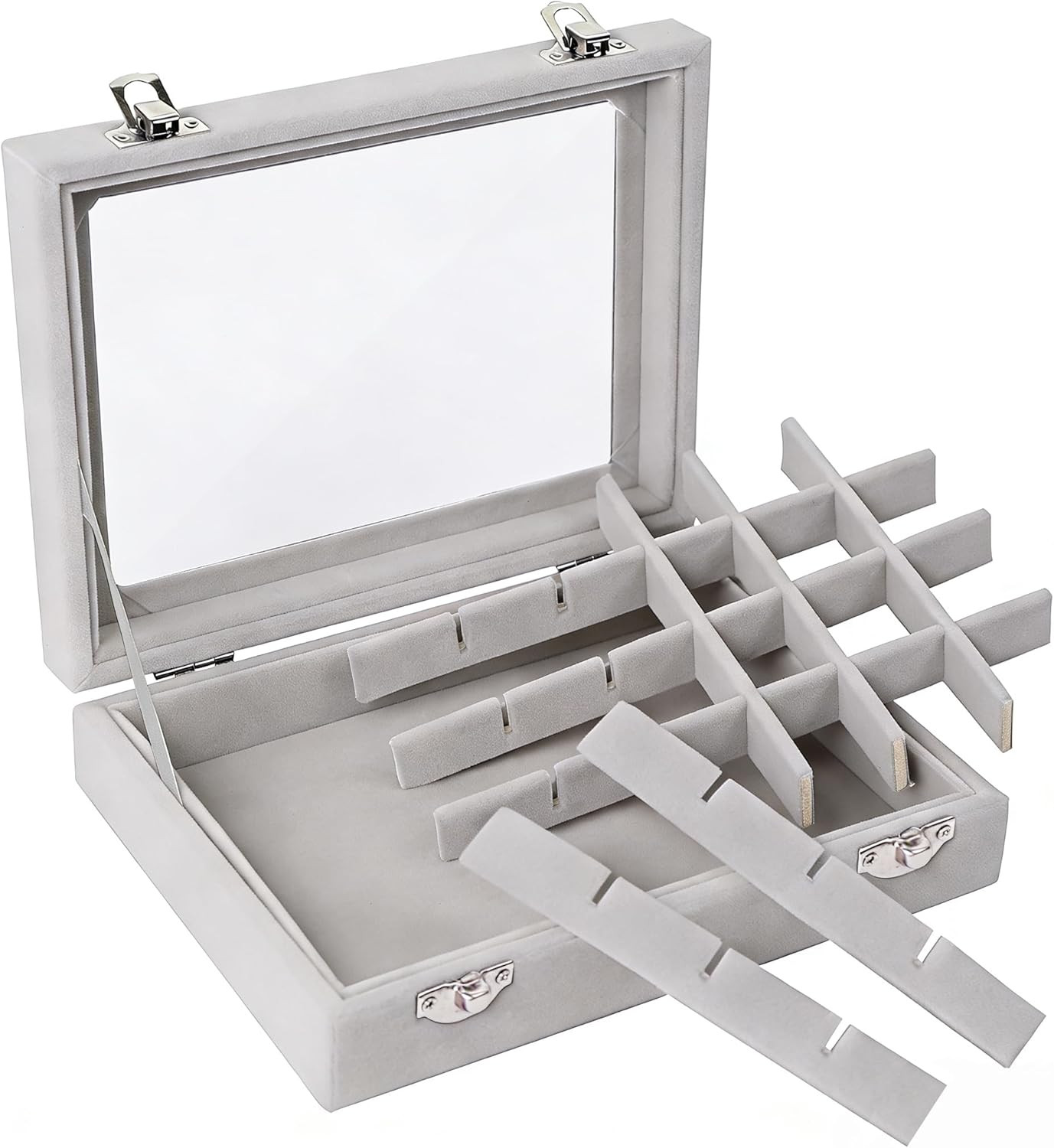 Velvet Jewelry Box 24 Grid Jewelry Earrings Display Organiser Box Ring Tray Hold