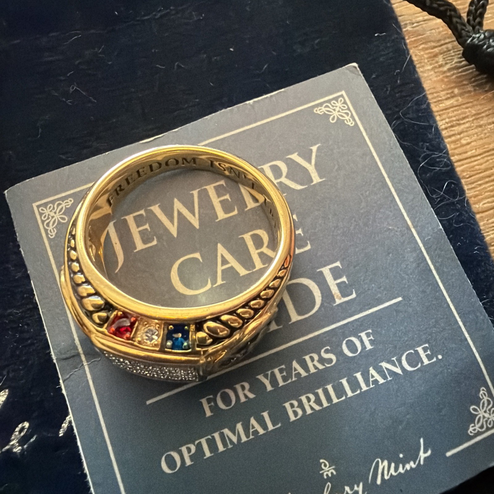 Danbury Mint Navy Diamond Ring “FREEDOM ISN’T FREE” Engraved Inside Size 10