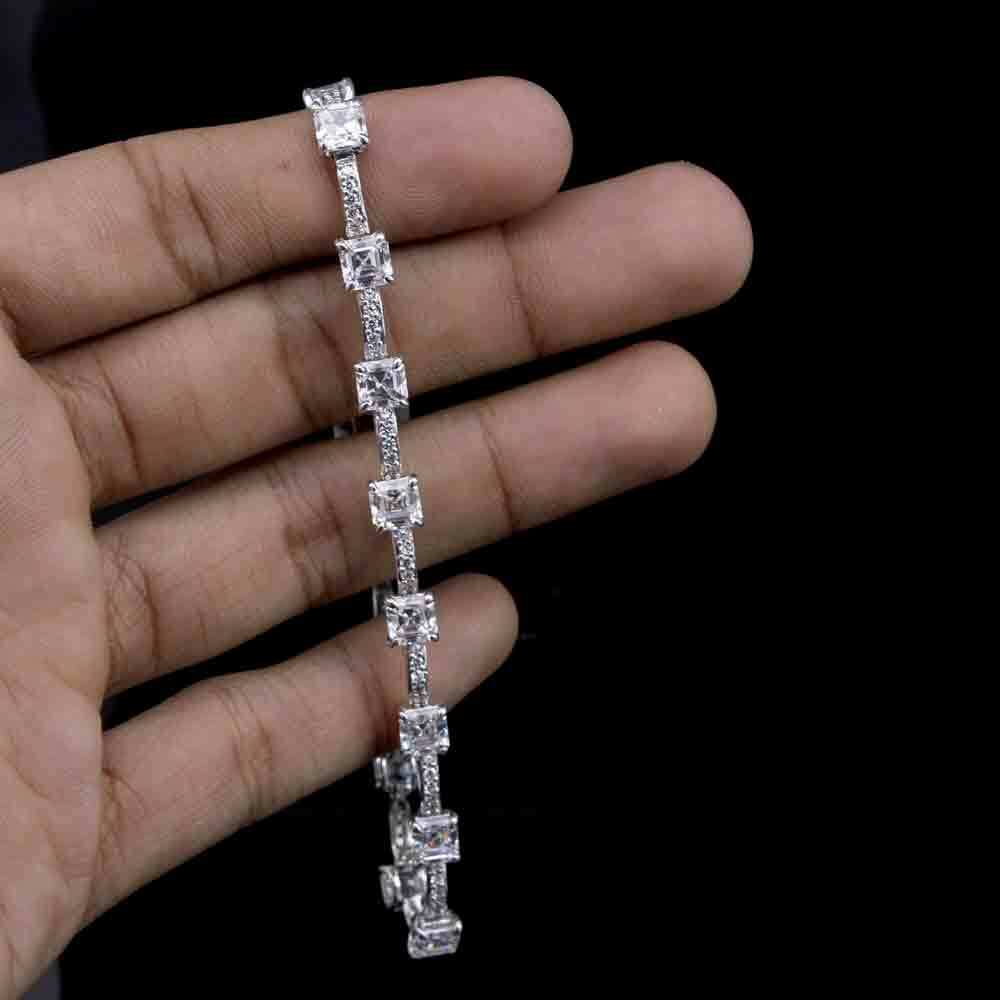 12.03Ct Simulated Asscher Diamond Station Line 7.5″ Bracelet 925 Sterling Silver