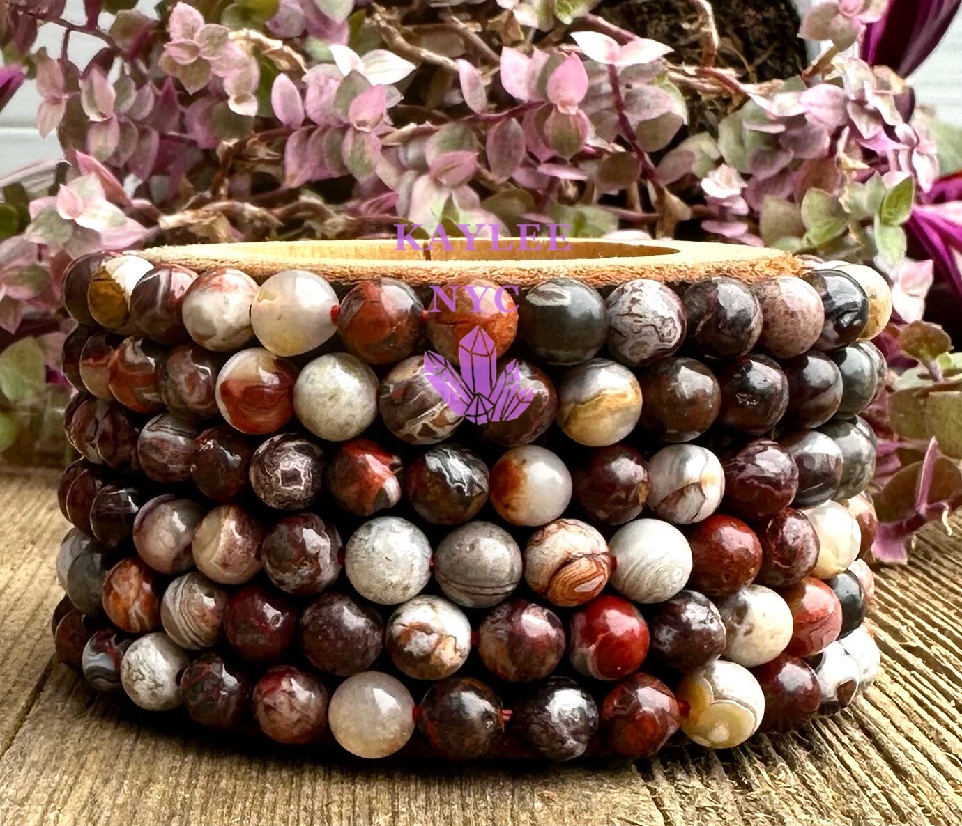 Wholesale 6 Pcs Natural Mexican Lace Agate 6mm 7.5” Stretch Bracelet