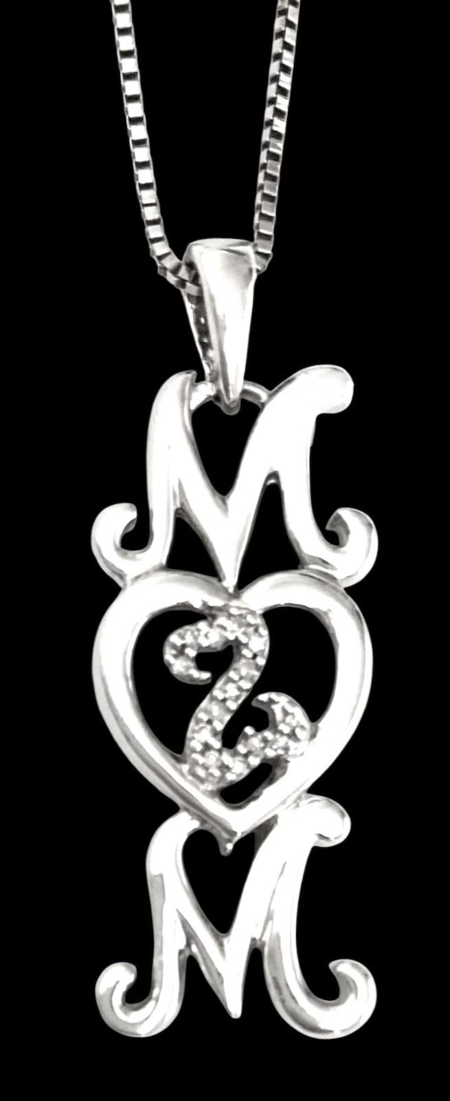 JANE SEYMOUR Sterling Silver DIAMOND OPEN HEART MOM Pendant & Box Chain Necklace