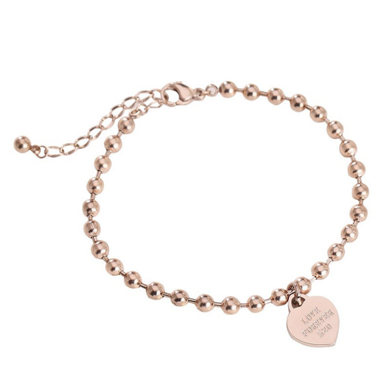 Silver Gold Heart Beads Link Chain Stainless Steel Anklet 7-9″ Adjustable P10