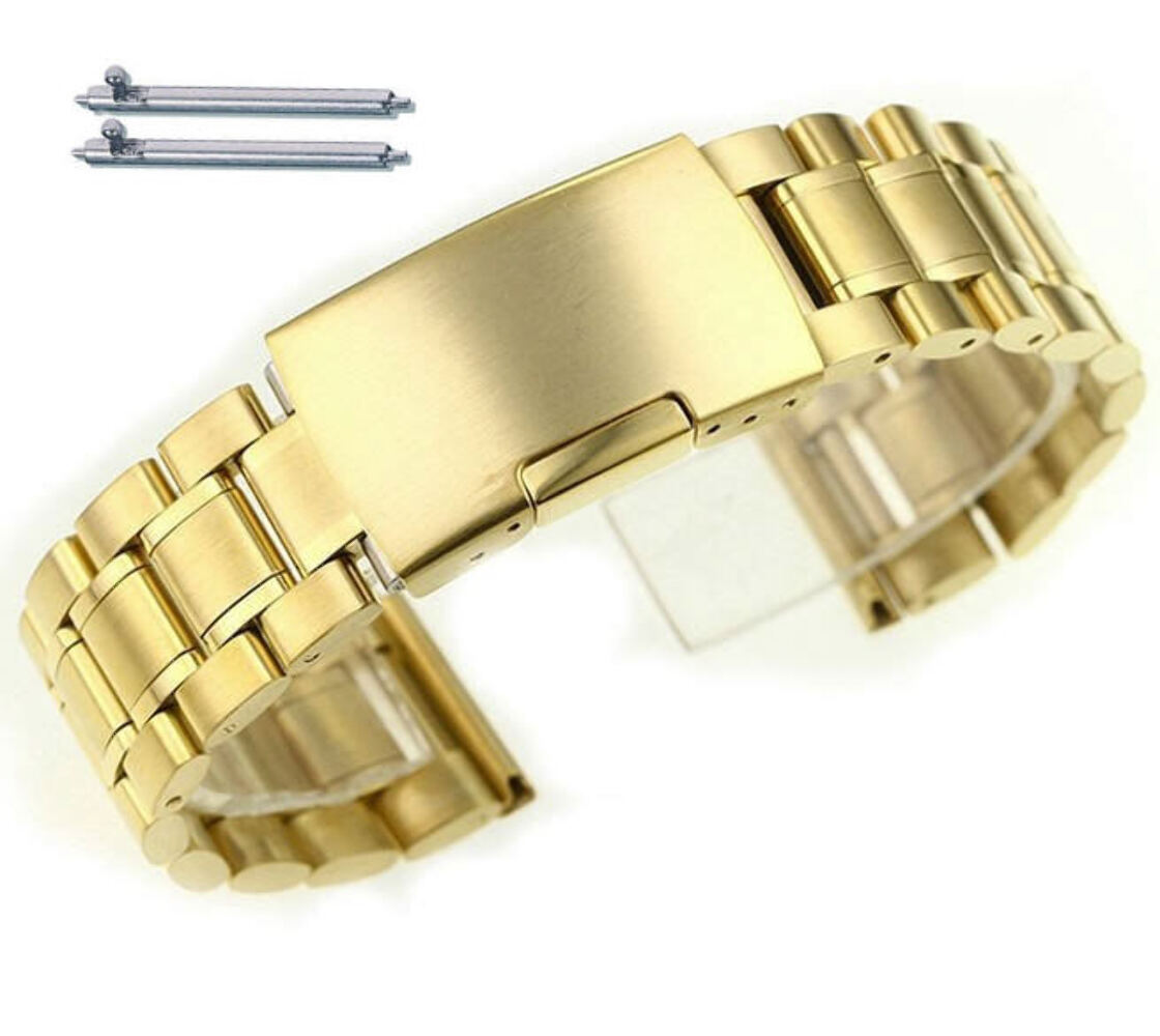 Stainless Steel Metal Bracelet 19mm 21mm 23mm 26mm Gold Tone Watch Band #5017