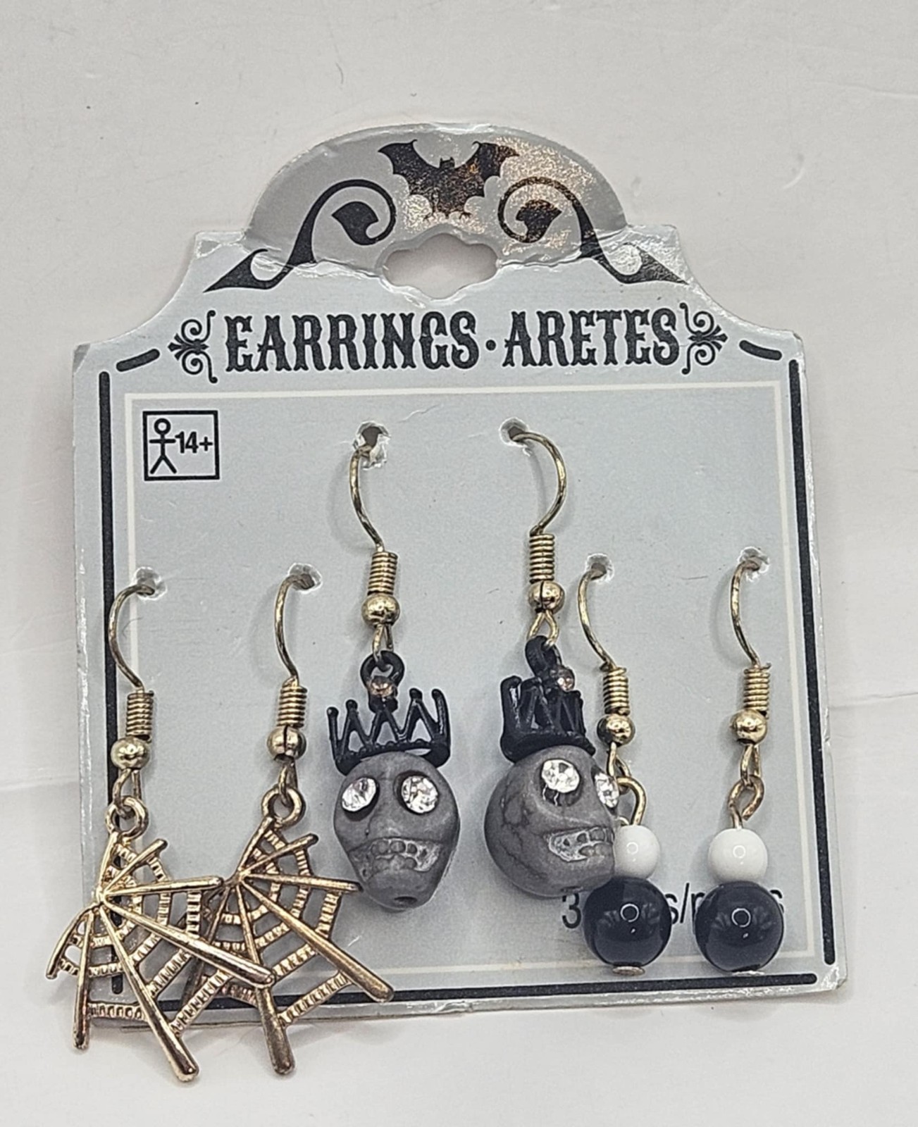 Amscan Halloween Earrings 3 pair, skull, spider web, beaded