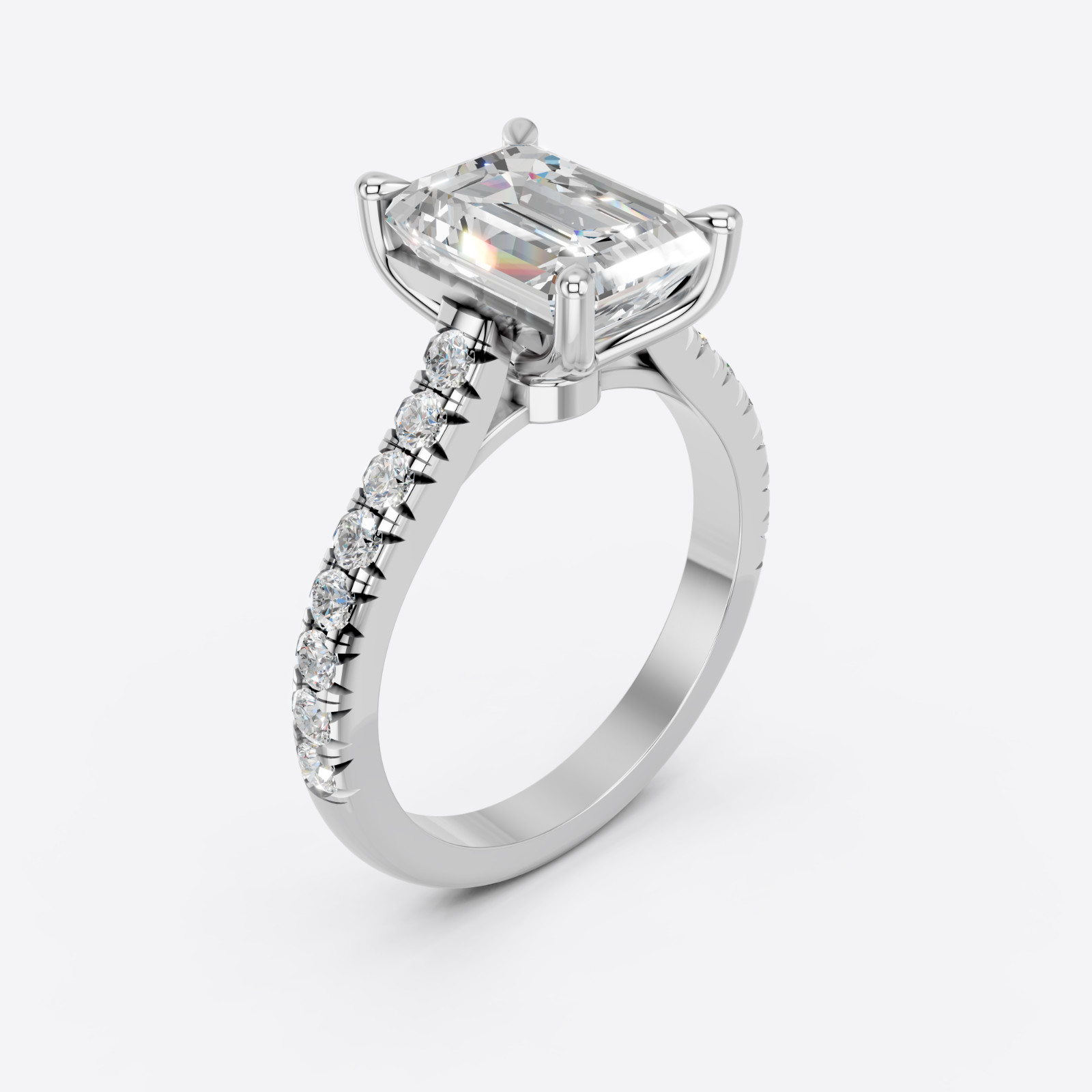 IGI 3.17 CT F VS1 Emerald Cut Lab Grown Diamond Engagement Ring 14k White Gold