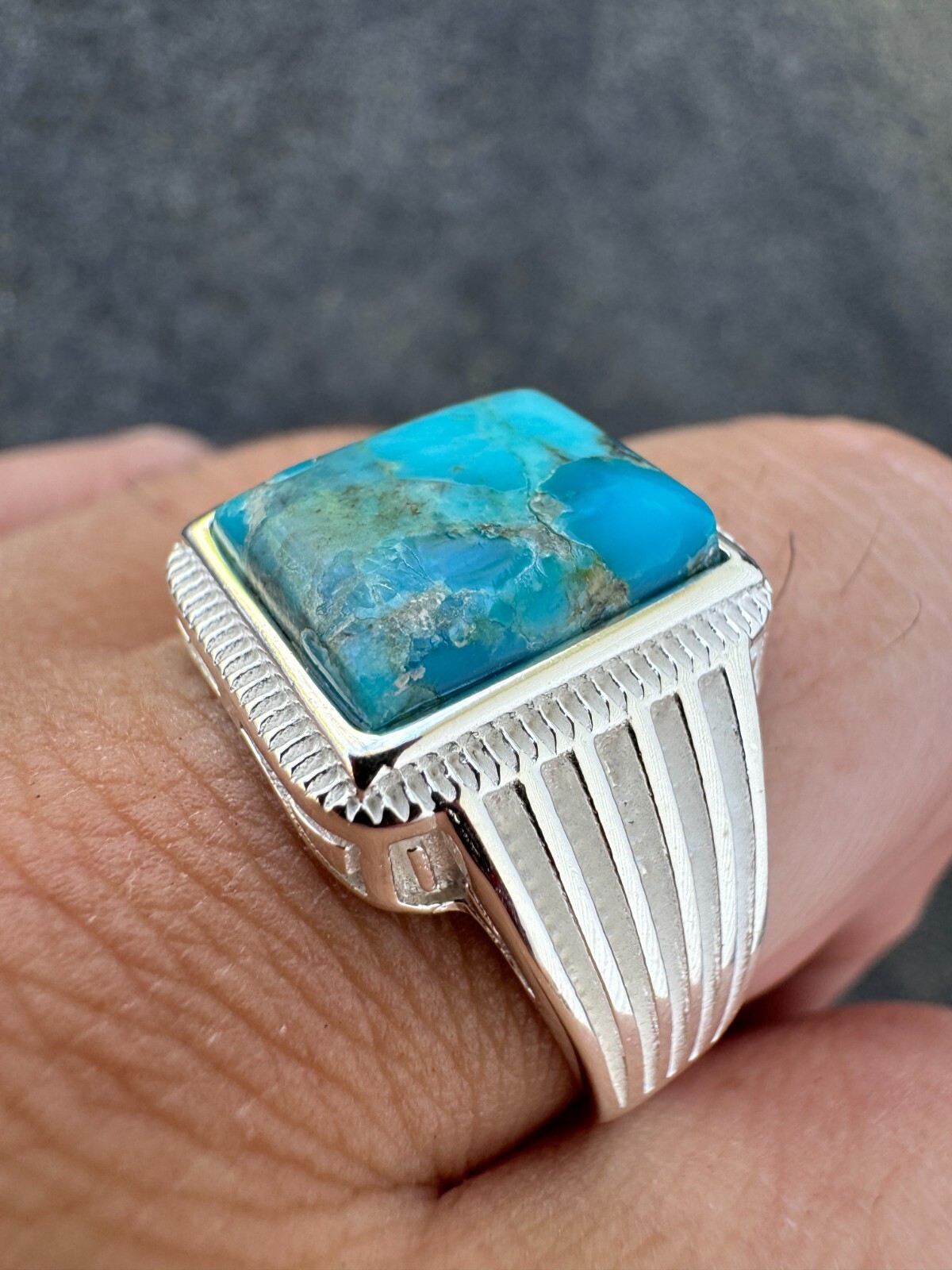 Blue Genuine Turquoise Stone Mens Real 925 Silver Ring Size 6 7 8 9 10 11 12 13