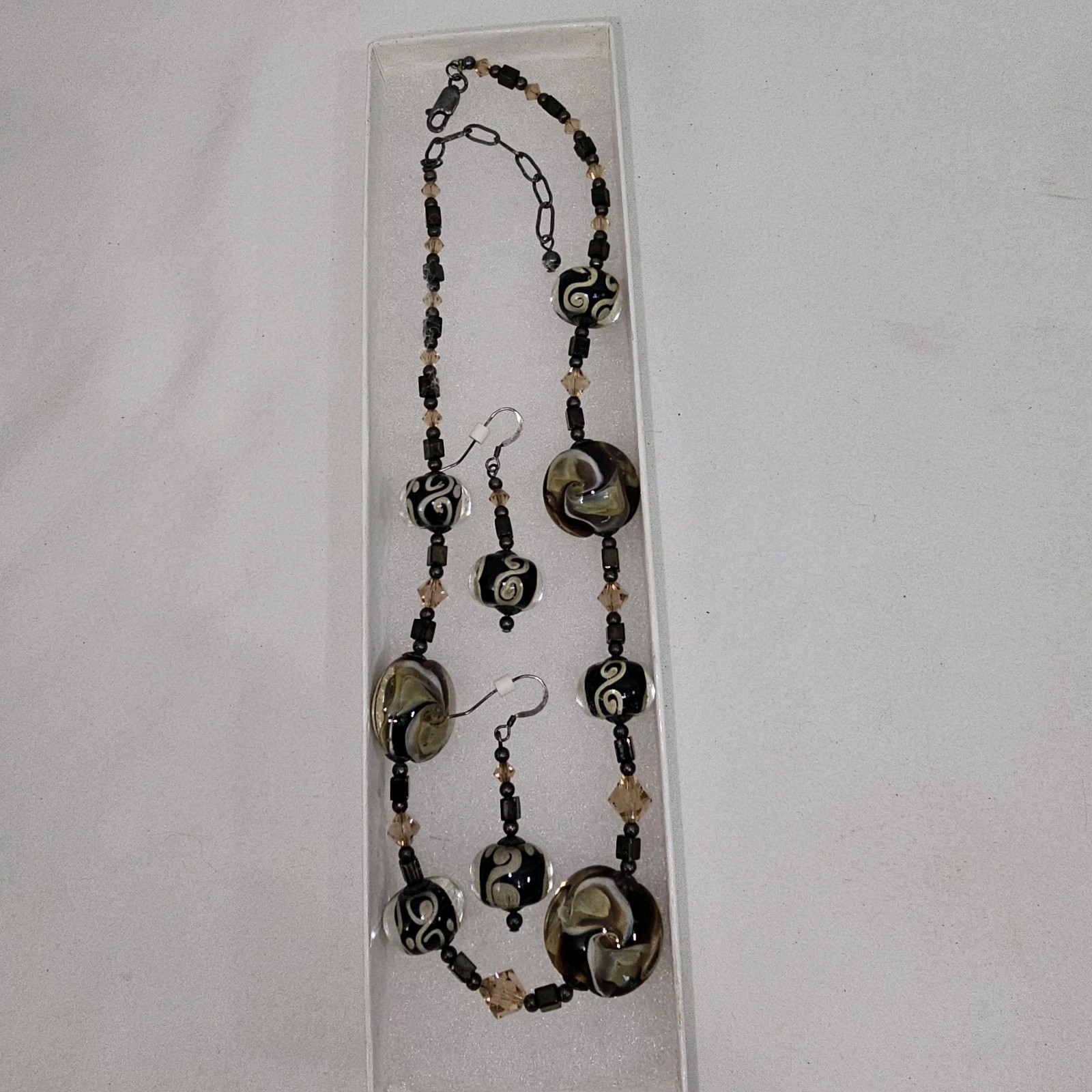 VTG Venetian MURANO GLASS 3 Piece Necklace 18in Stand – Hanging Earrings EUC