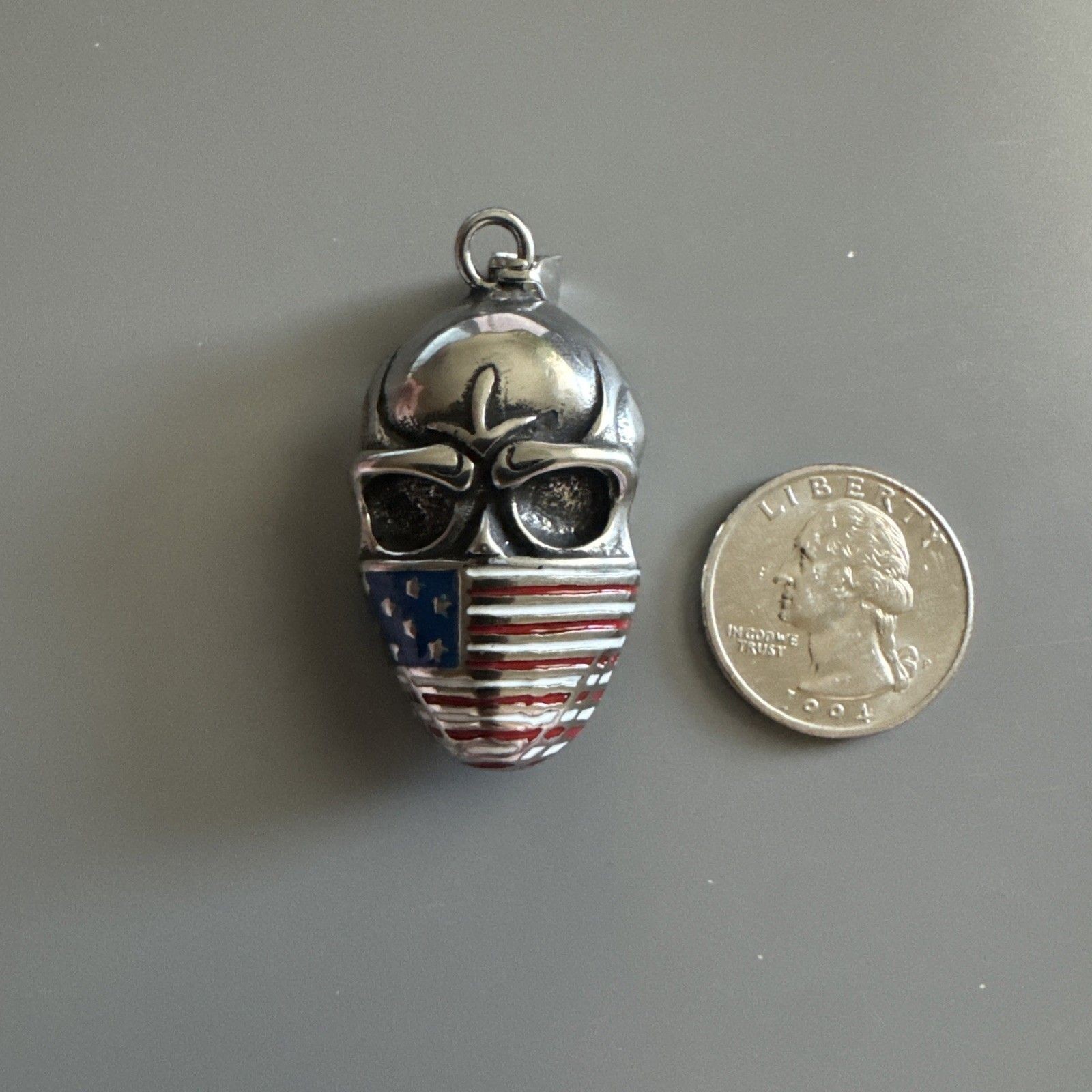 Flag Face Bandana Skull Pendant Stainless Steel on Cuban Link Chain U.S.A. Gift