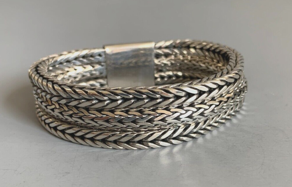 Sterling Silver 3-Strand Bali Style Foxtail Weave Woven 8″ Bracelet UNISEX 108g