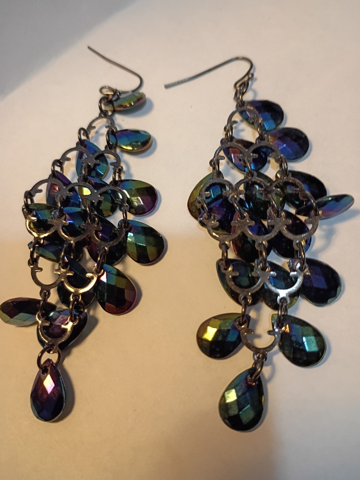 Vintage Iridescent Peacock Chandelier Dangle Earrings